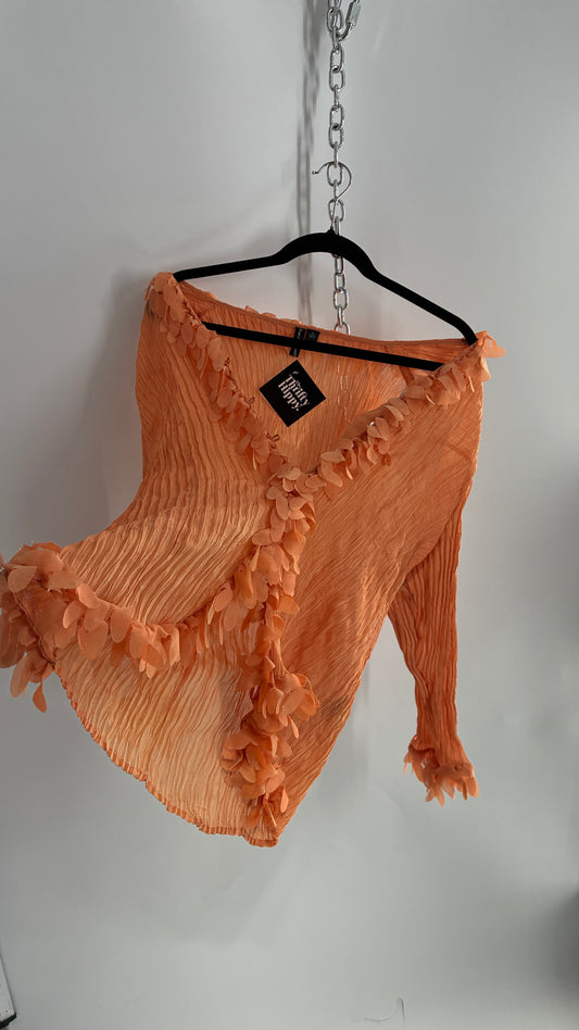 Vintage Essentials by Milano 1990s Orange Crimped Petal Trim Blouse (XL)