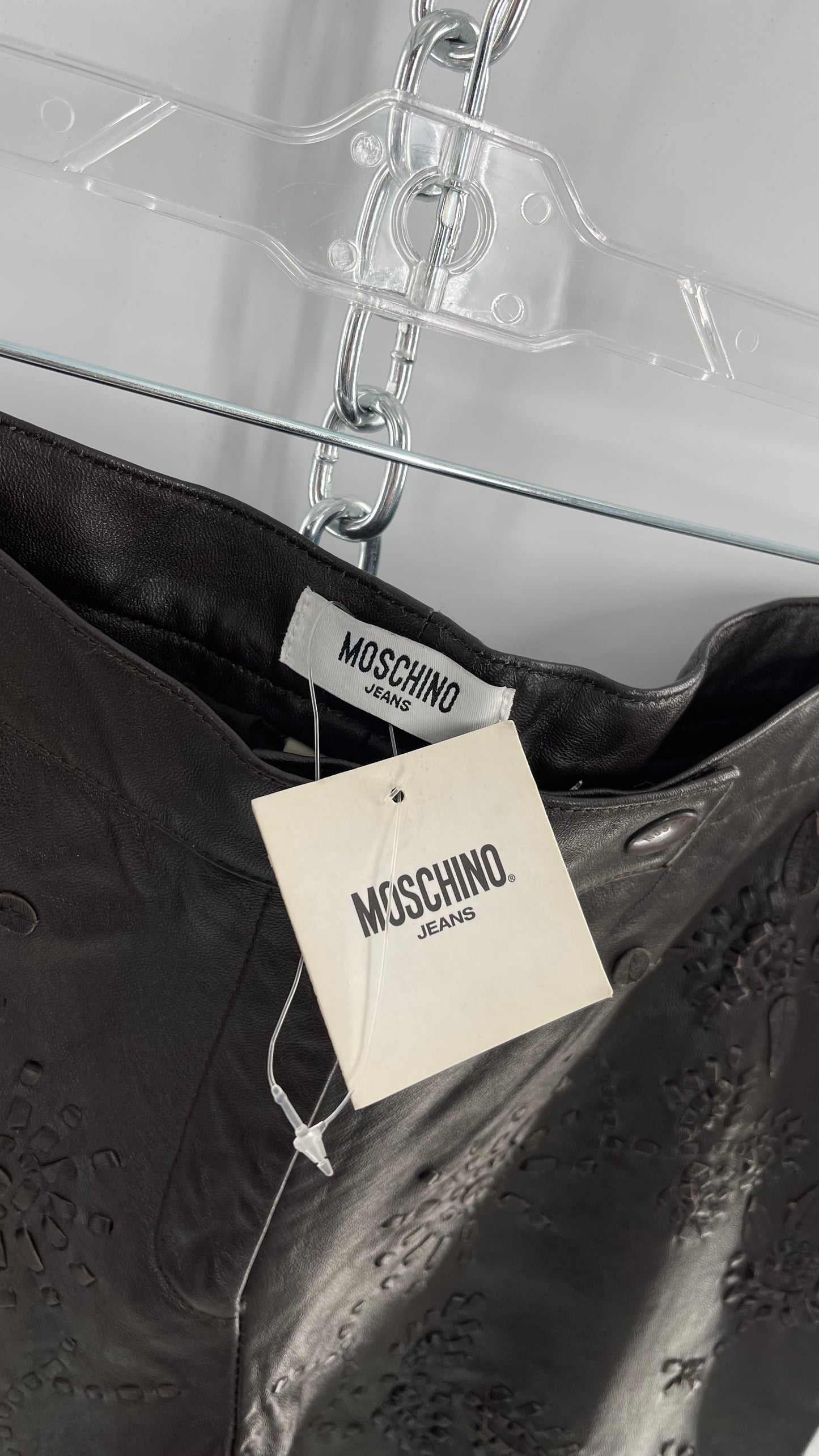 Moschino Brown Leather Embroidered Pants (10) ***WITH TAGS***