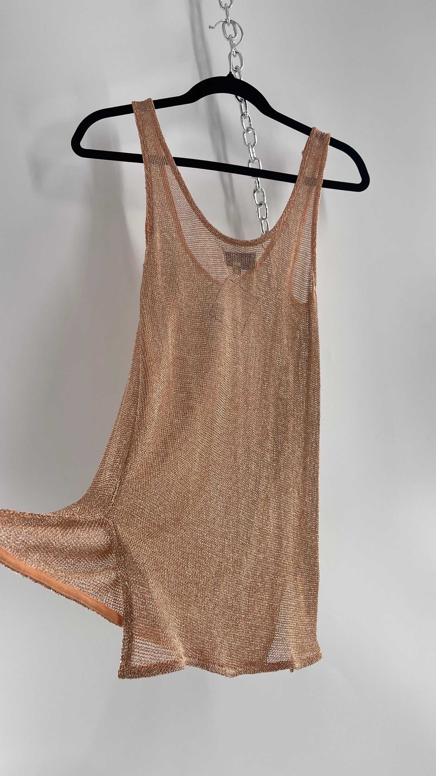 Kendall + Kylie Rose Gold Metallic Mesh Tank (M)