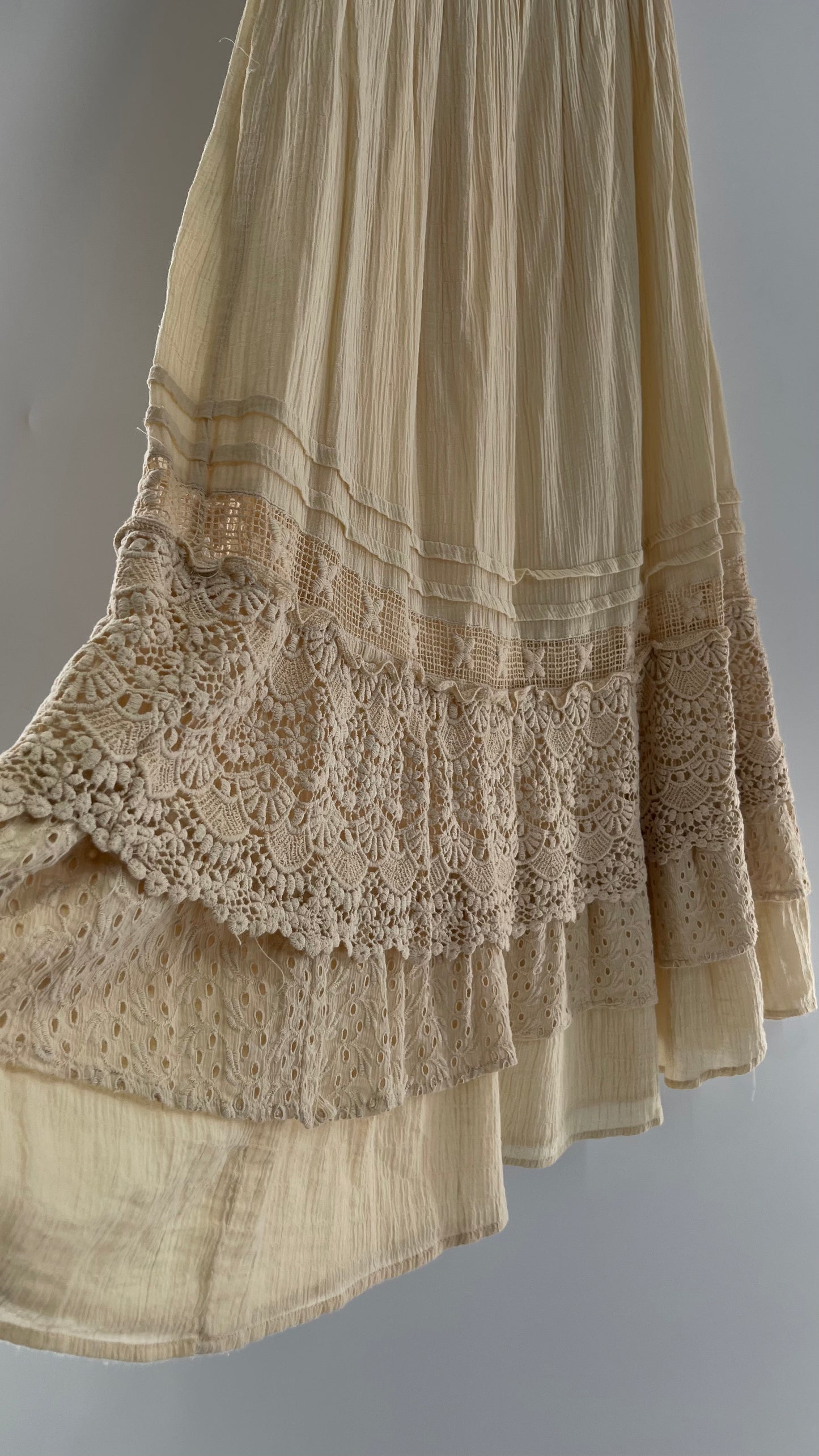 Free People Beige Gauze/Cotton Full Length Skirt Lined with Lace (XS)