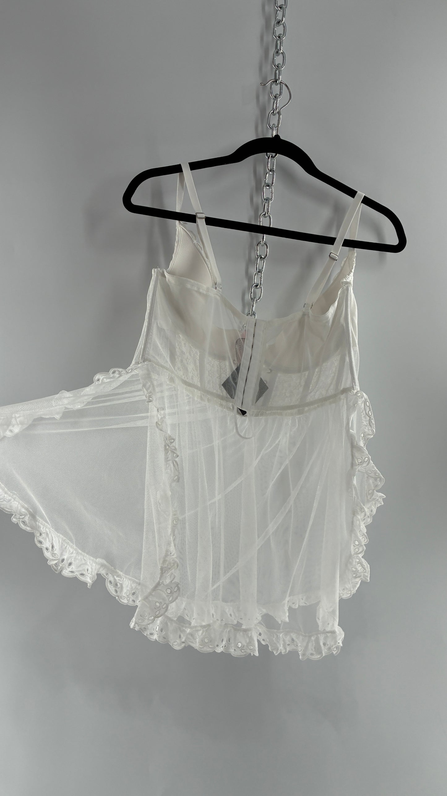 Vintage VICTORIA’S SECRET White Eyelet Lace Bustier with Mesh Skirt (XXL)