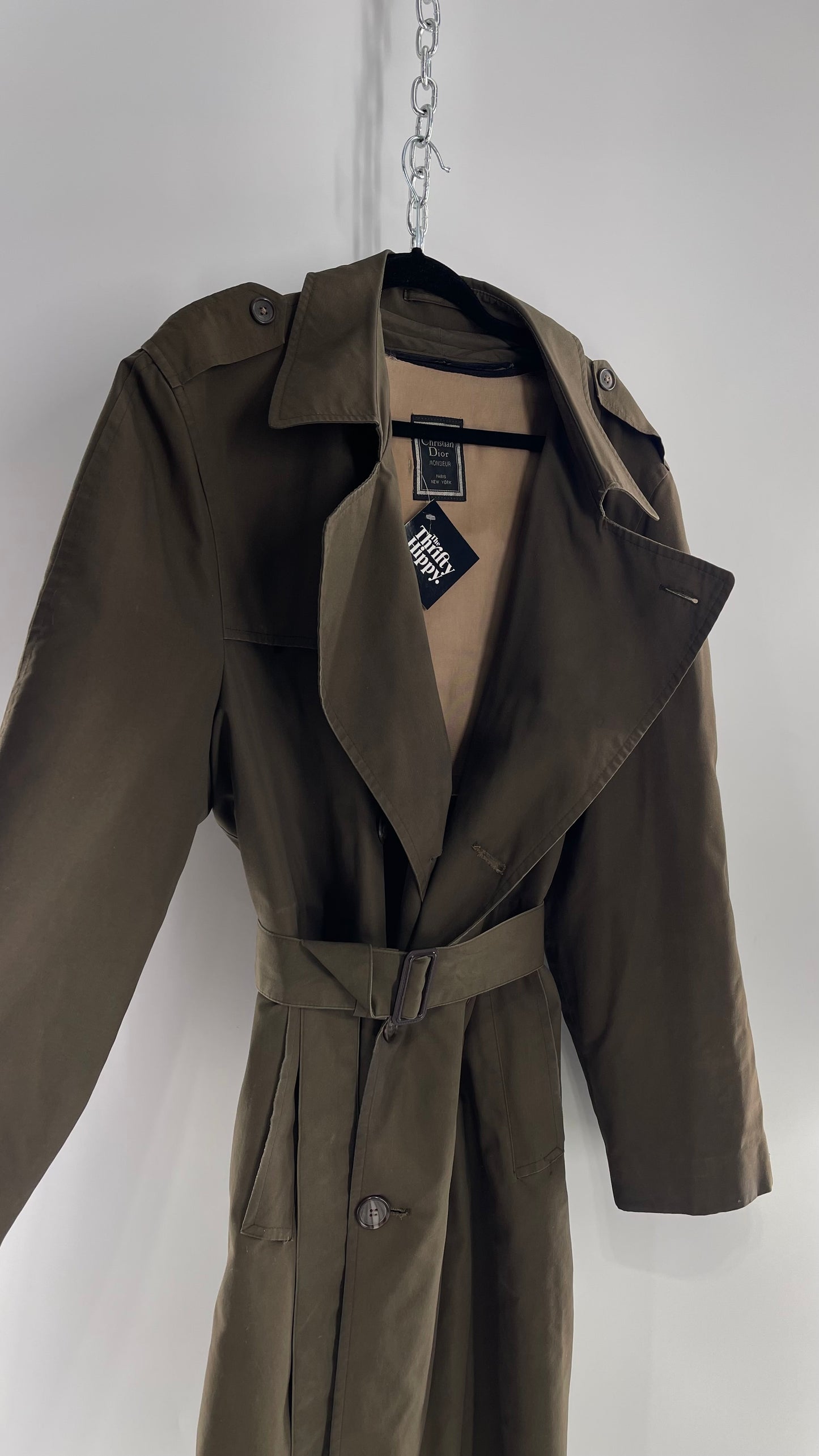 Vintage Christian Dior Olive Green Trench Coat (42L)