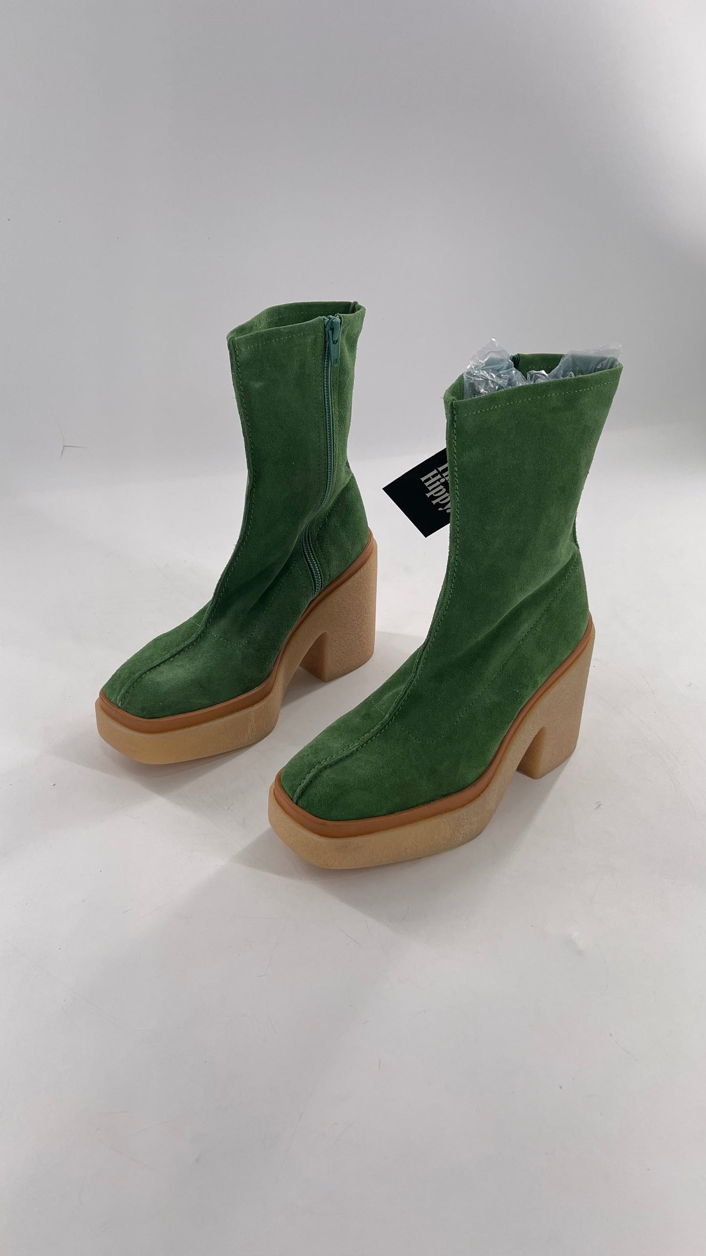 Free People Green Gigi Suede Leather Rubber Heel Boot (36.5)