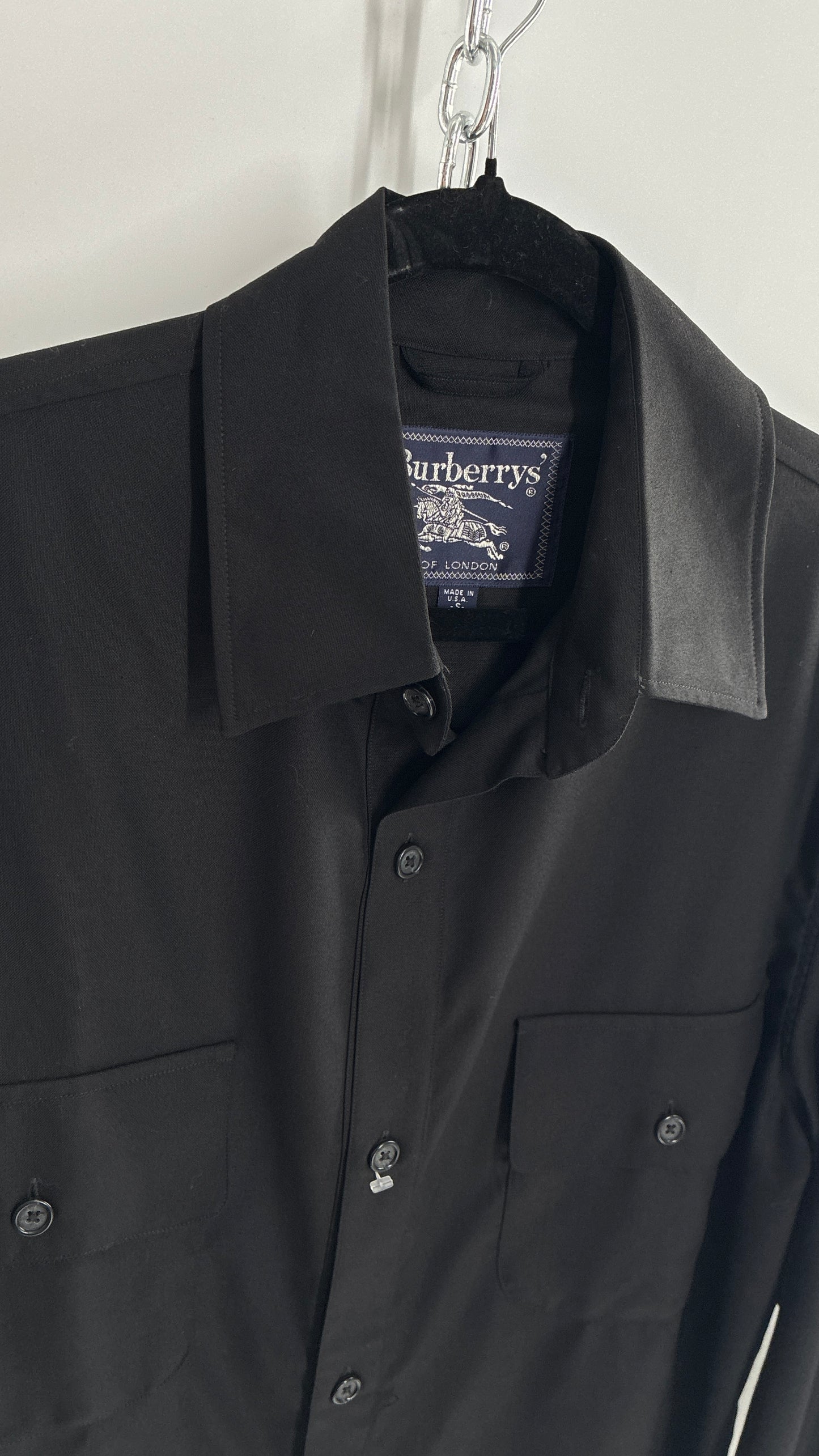 Vintage BURBERRY Black 100% Worsted Cashmere Button Up with Tags Attached (Small)
