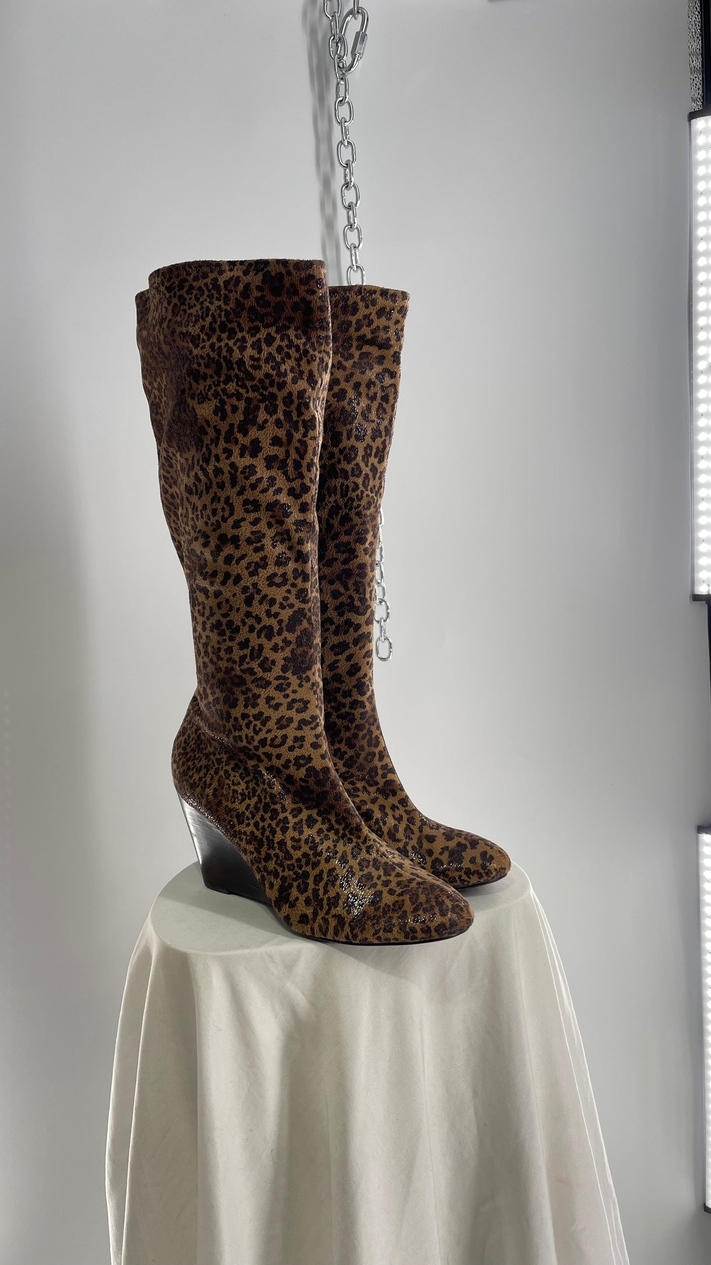 Vintage Impo Stretch Cheetah Sheen Wedge Heel Boots (10)