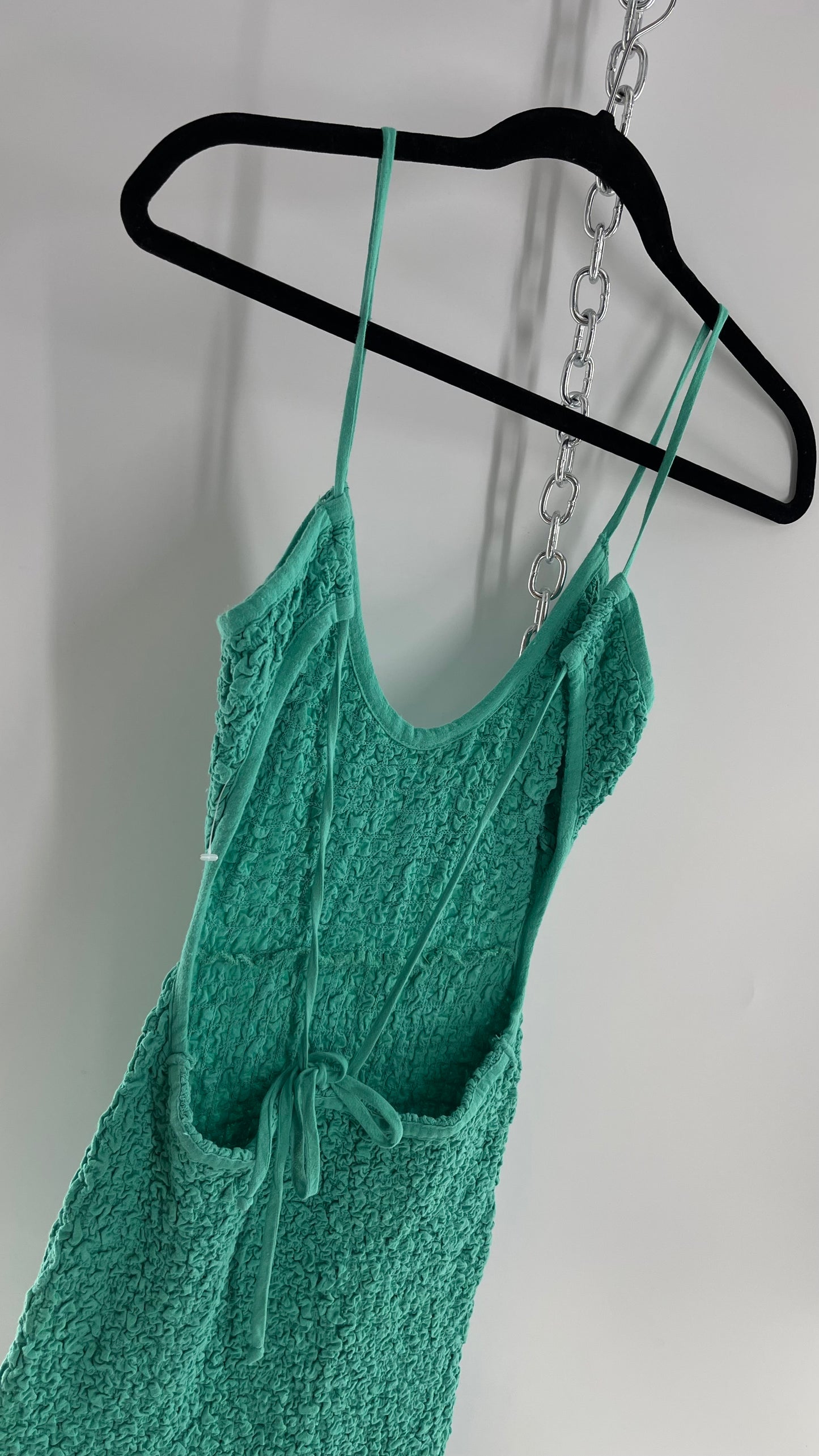 Free People Kelly Green Popcorn Maxi Dress with Low, Open Back Detail (XS)