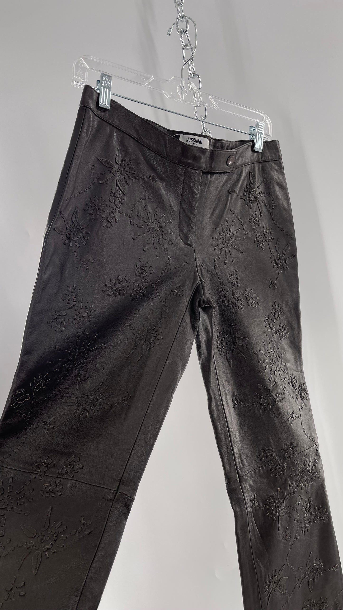 Moschino Brown Leather Embroidered Pants (10) ***WITH TAGS***