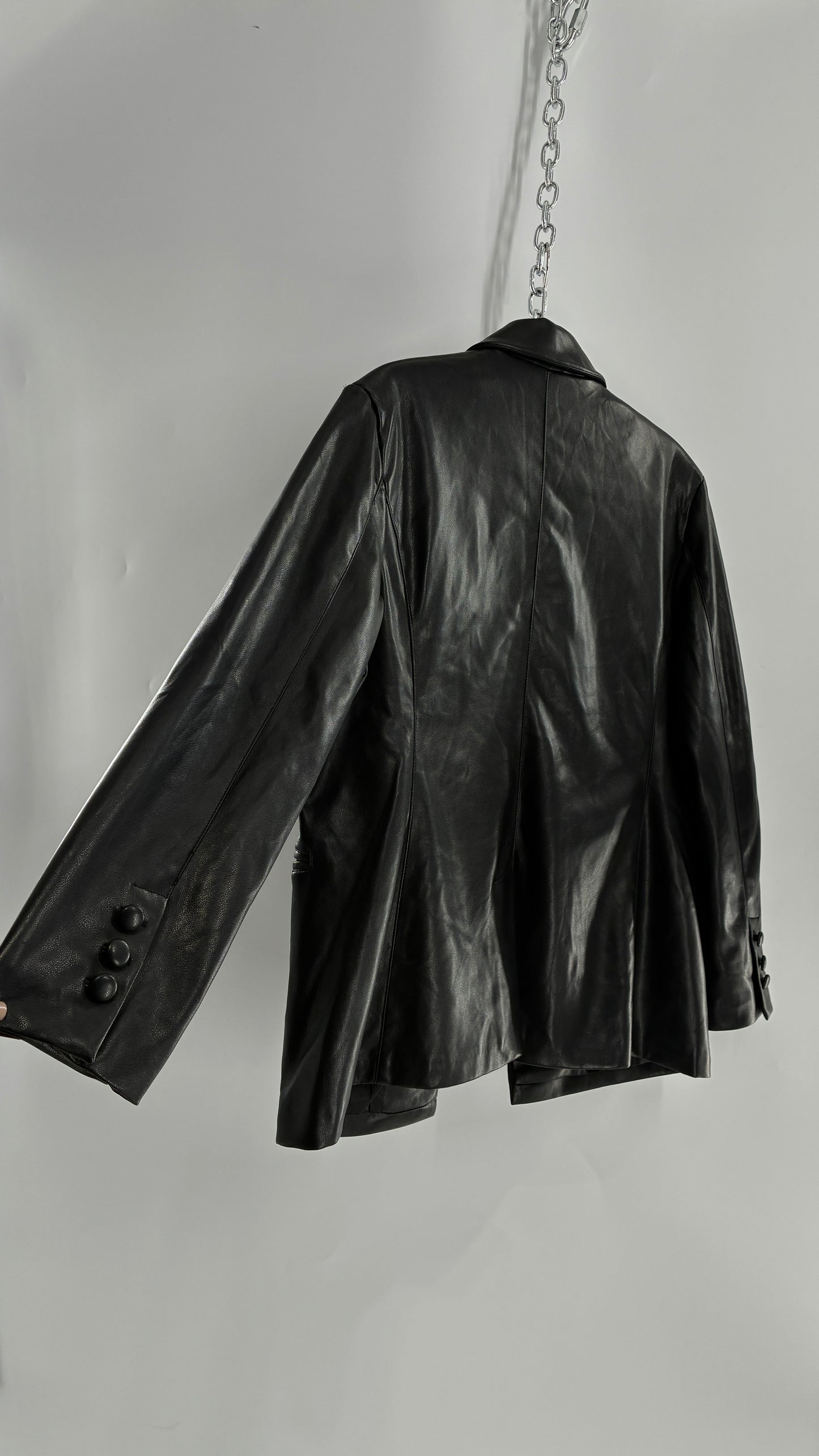 Bagatelle Black Vegan Leather Blazer Suit Jacket (Large)