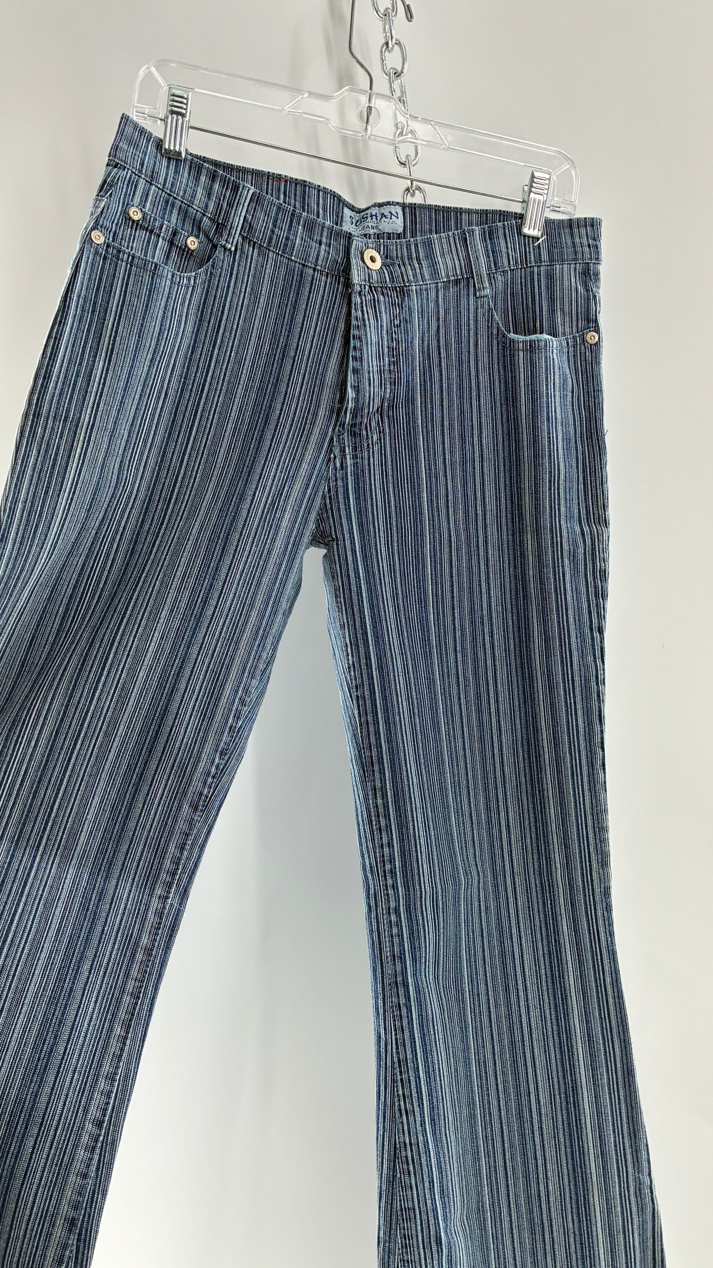 Deadstock Vintage SUSHAN Striped Denim Kickflares (XL)