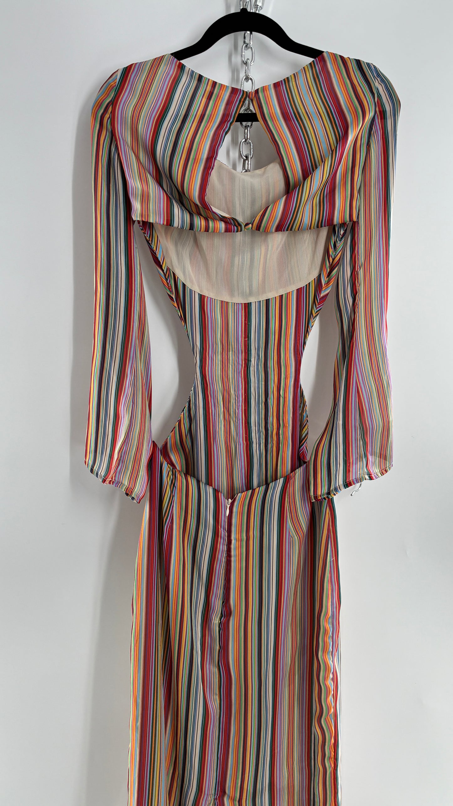 WINTERMUSE Daphne Multicolored Striped Silky Backless Cutout Dress (4)