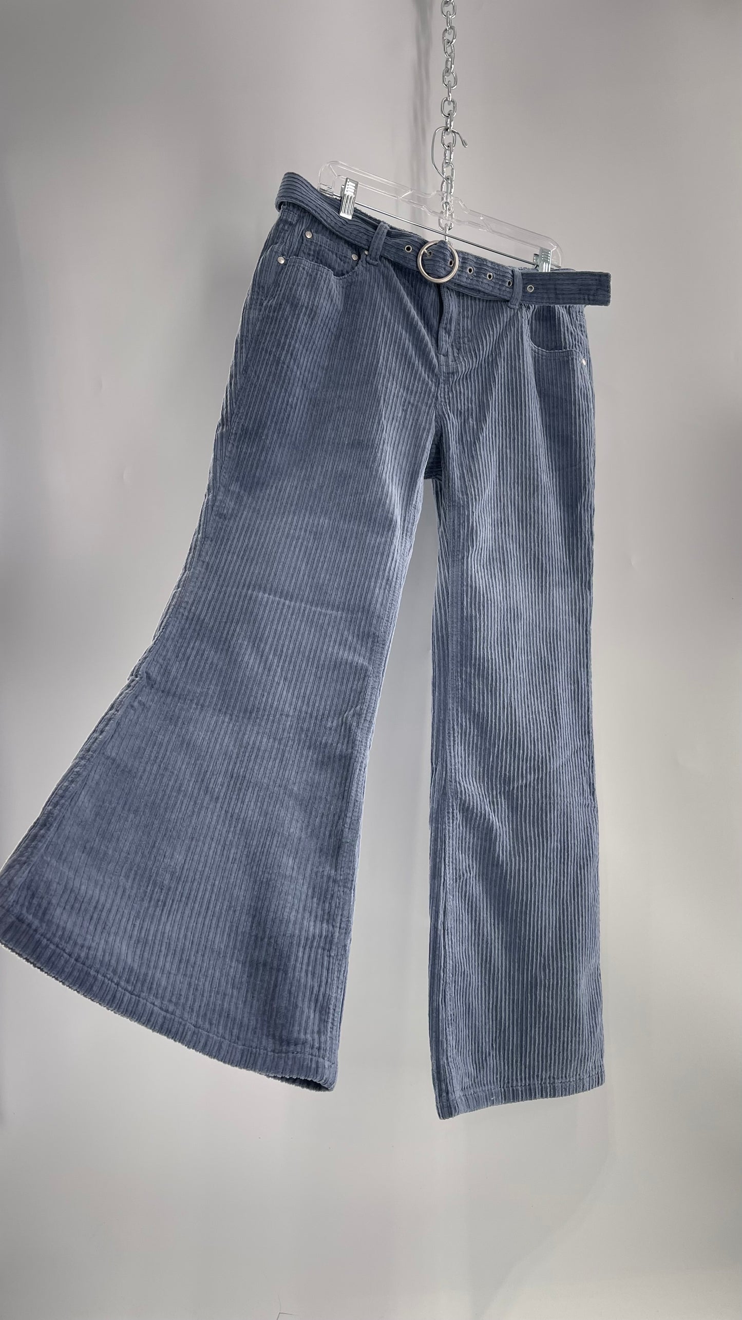 MILK IT Recycled Powder Blue Corduroy Low Waist Grommet Buckle Folk Jean with Tags Attached (16)