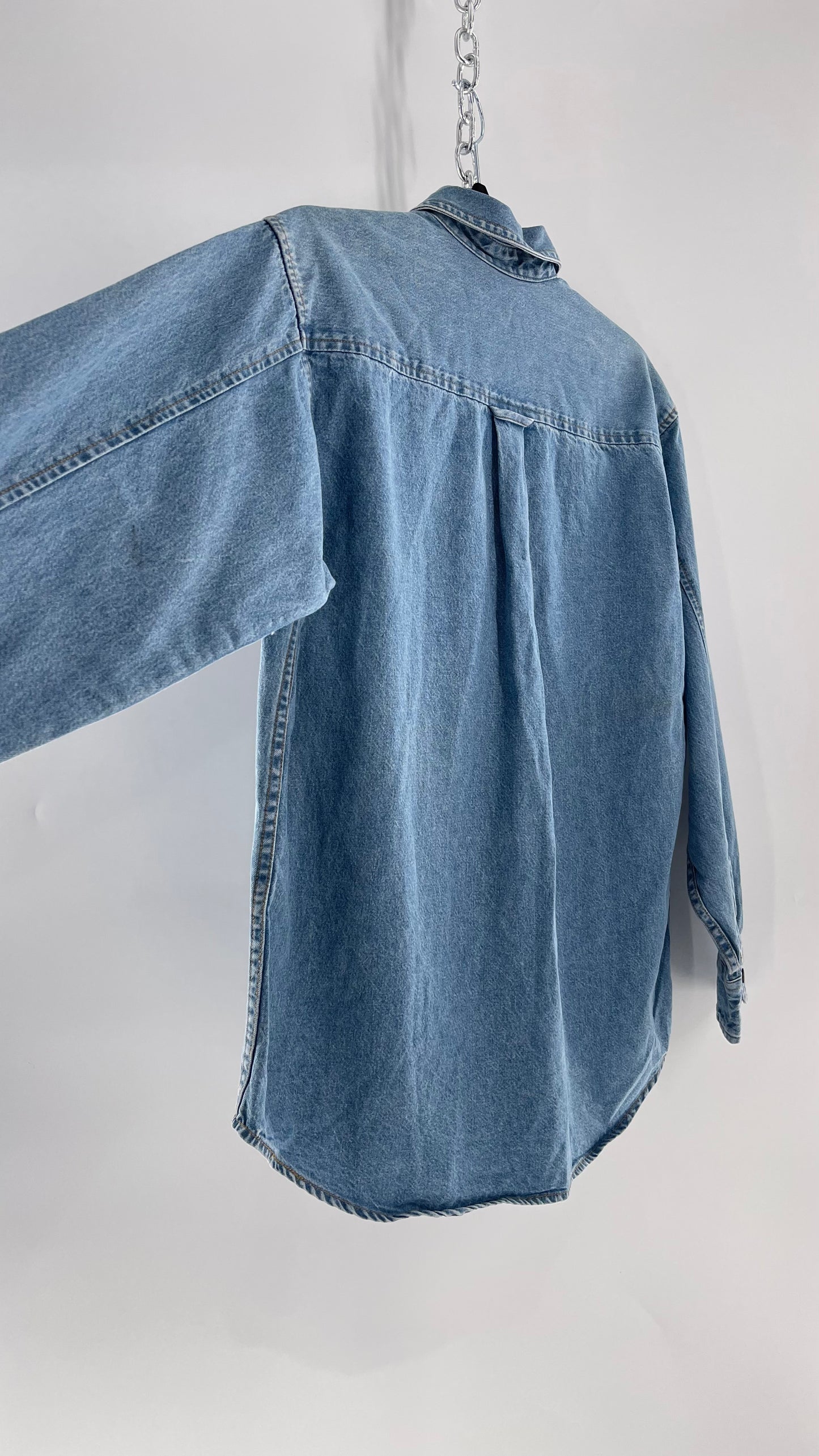 Deadstock Vintage Warner Bros Looney Tunes Denim Longsleeve with Embroidered Taz Pocket (XS/S)