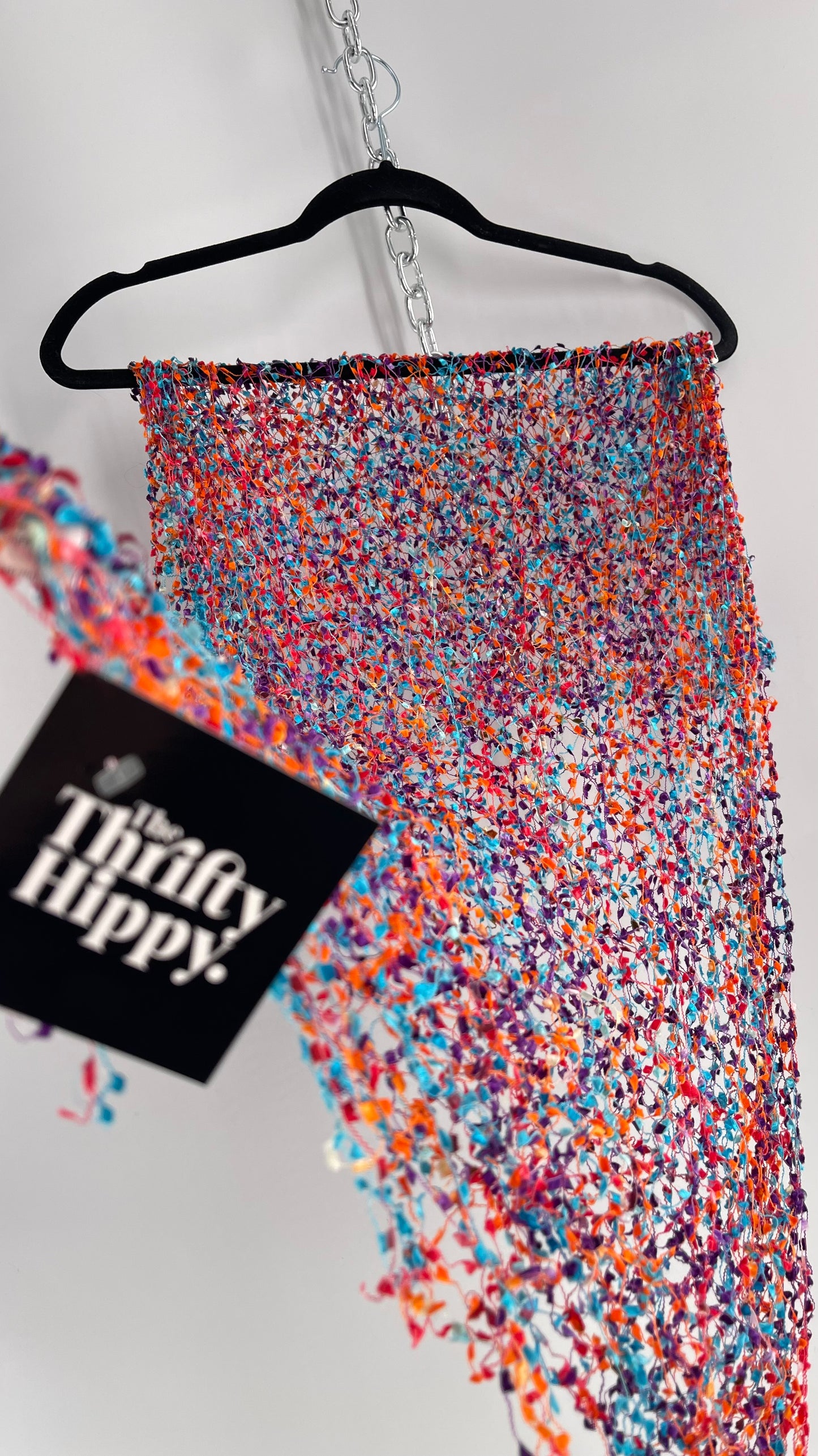Vintage Negative Space Confetti Scarf Red, Teal, Orange, Blue