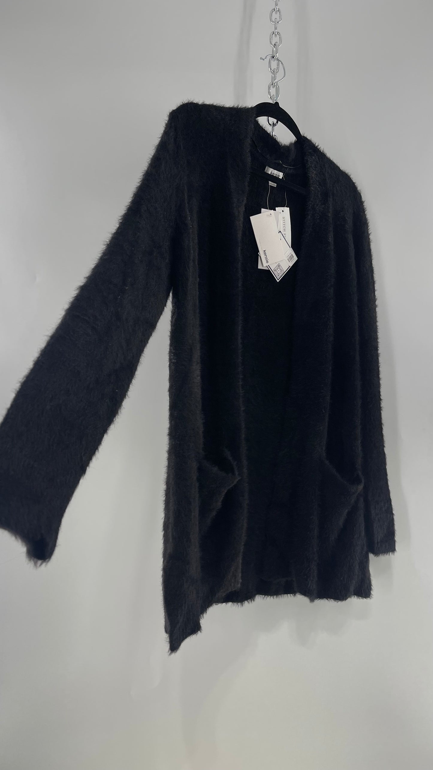 Kensie Black Fuzzy Slouchy Cardigan with Pockets and Tags Attached (Small)