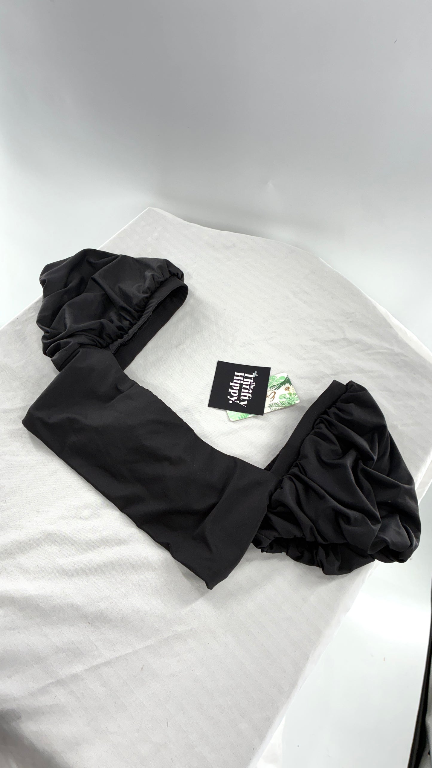 ENVYA Puff Sleeve Cropped Swim Top with Tie Back Detail