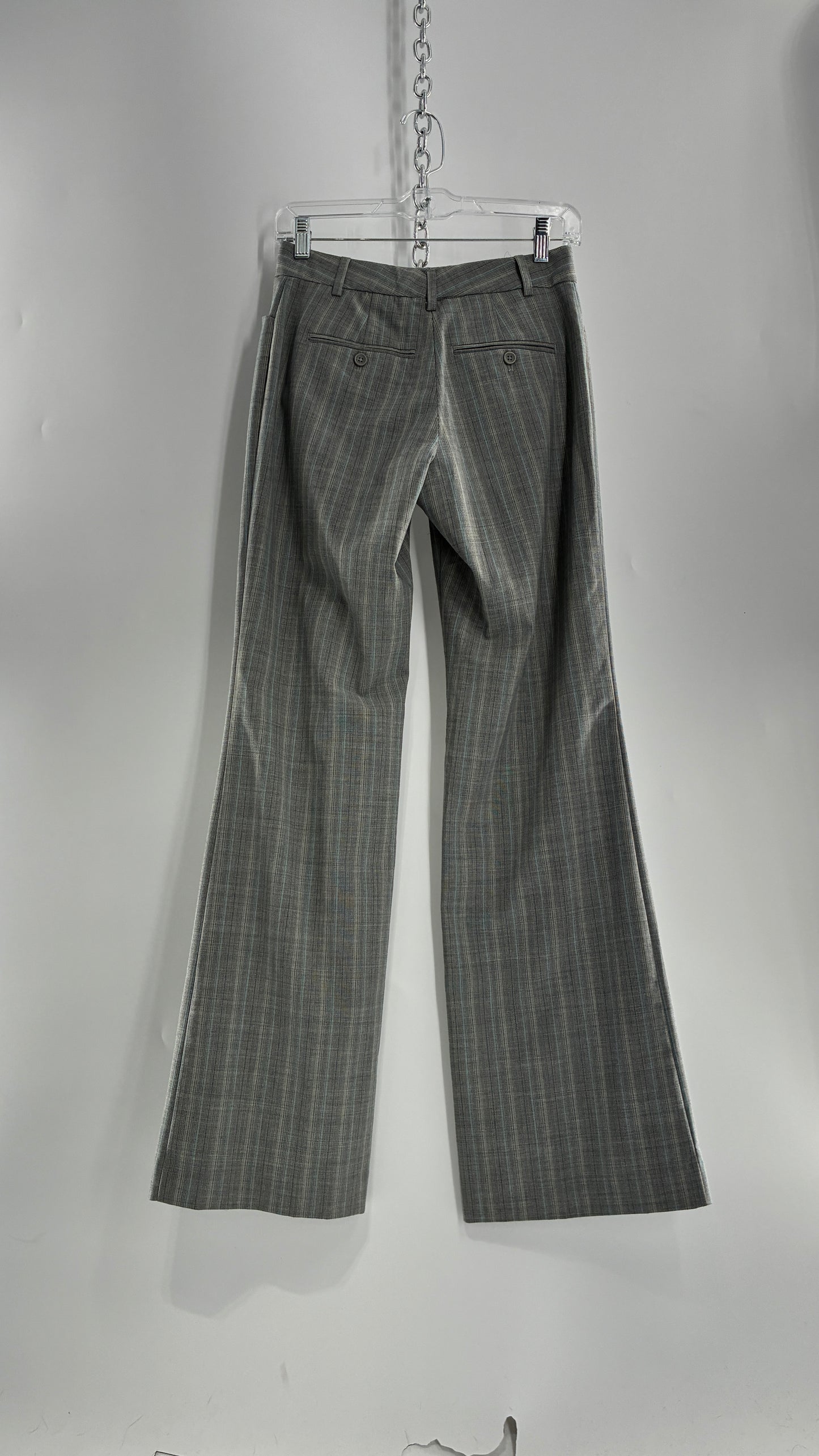 Vintage 1990s EXPRESS Editor Iconic Grey and Blue Low Rise Kickflare Pants (1)