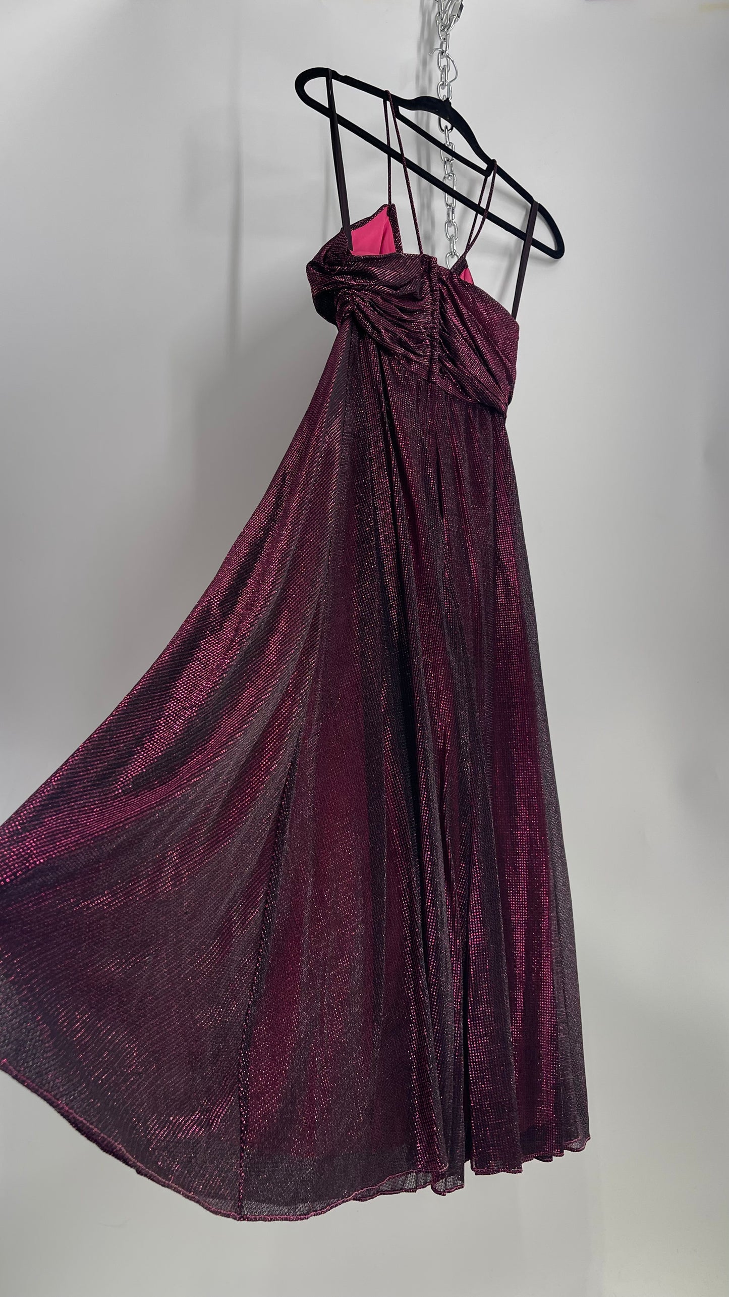 Vintage Ladies Garment Worker’s Union Purple Disco Dress with Ruched, Braided Bust (7/8)