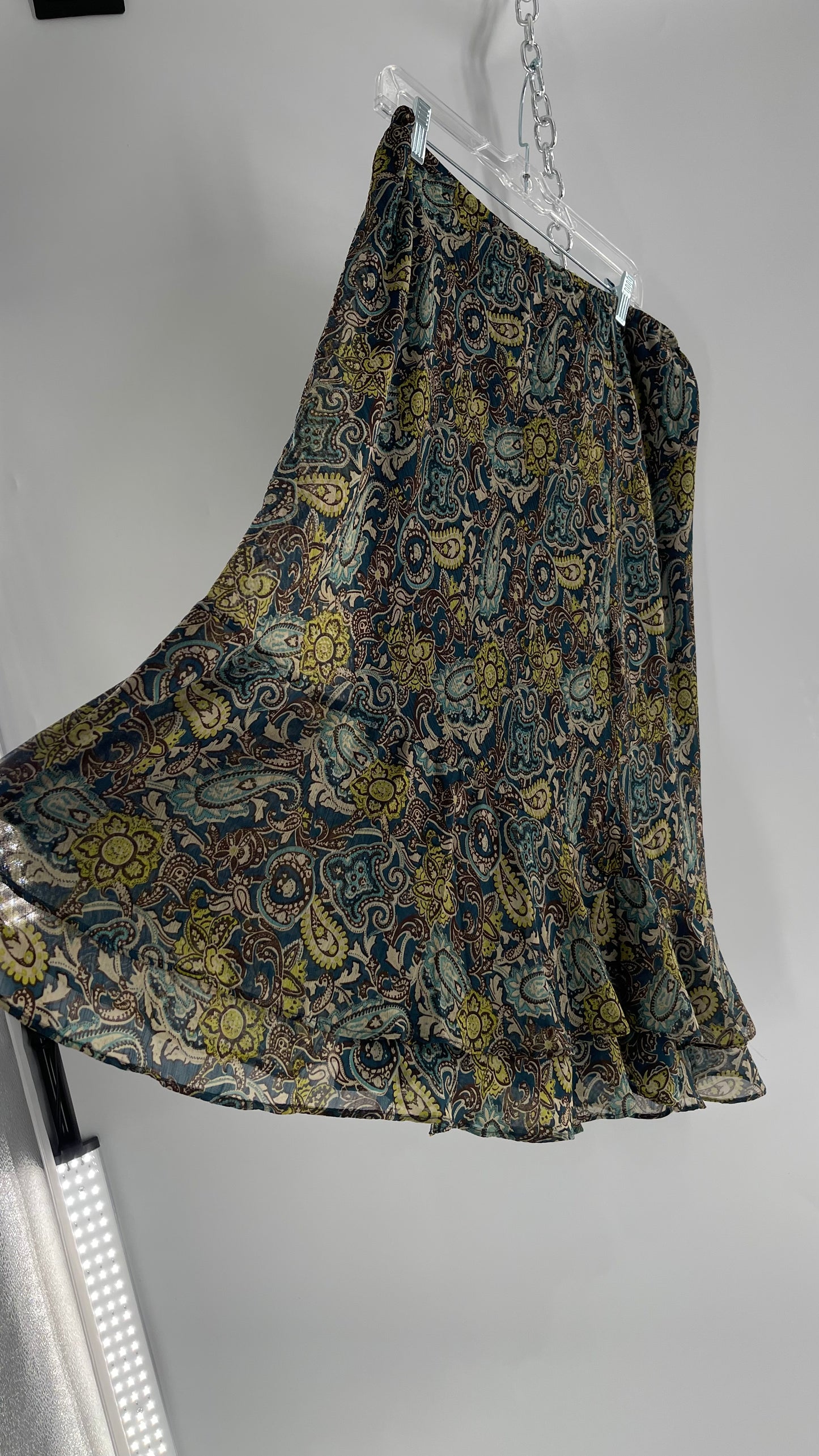 Vintage Paisley Brown/Blue/Green Skirt with Double Hem (16)