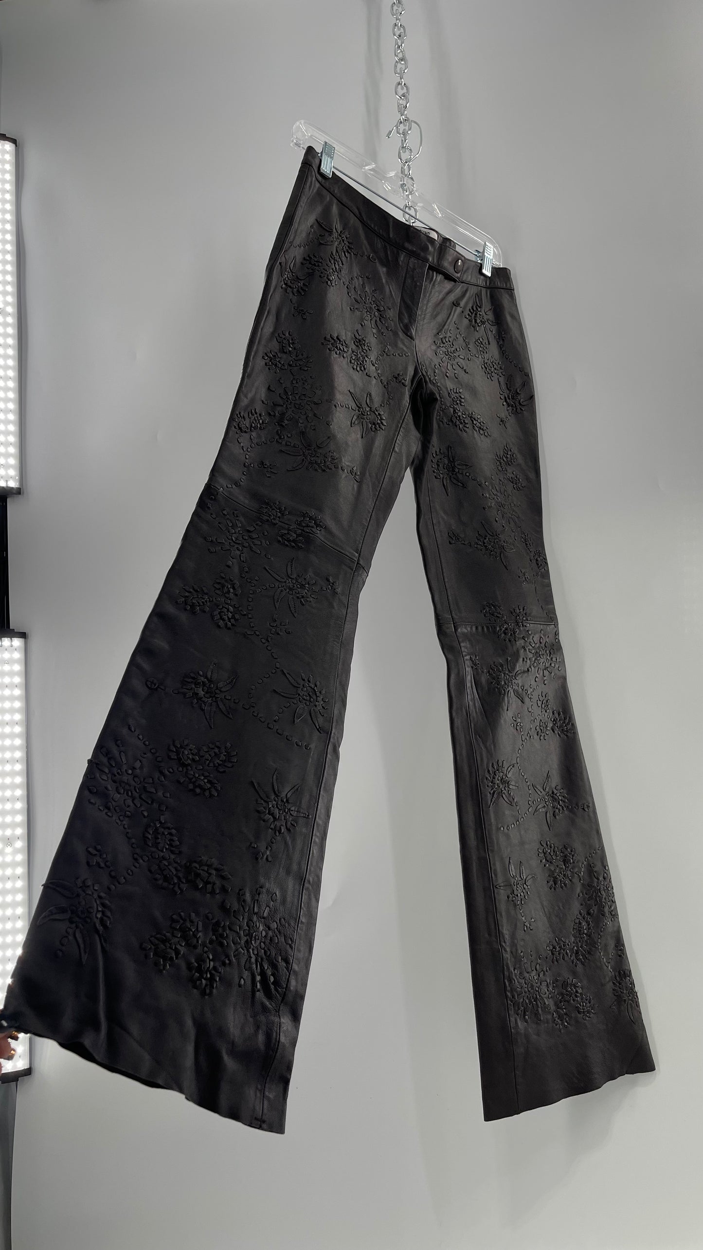 Moschino Brown Leather Embroidered Pants (10) ***WITH TAGS***