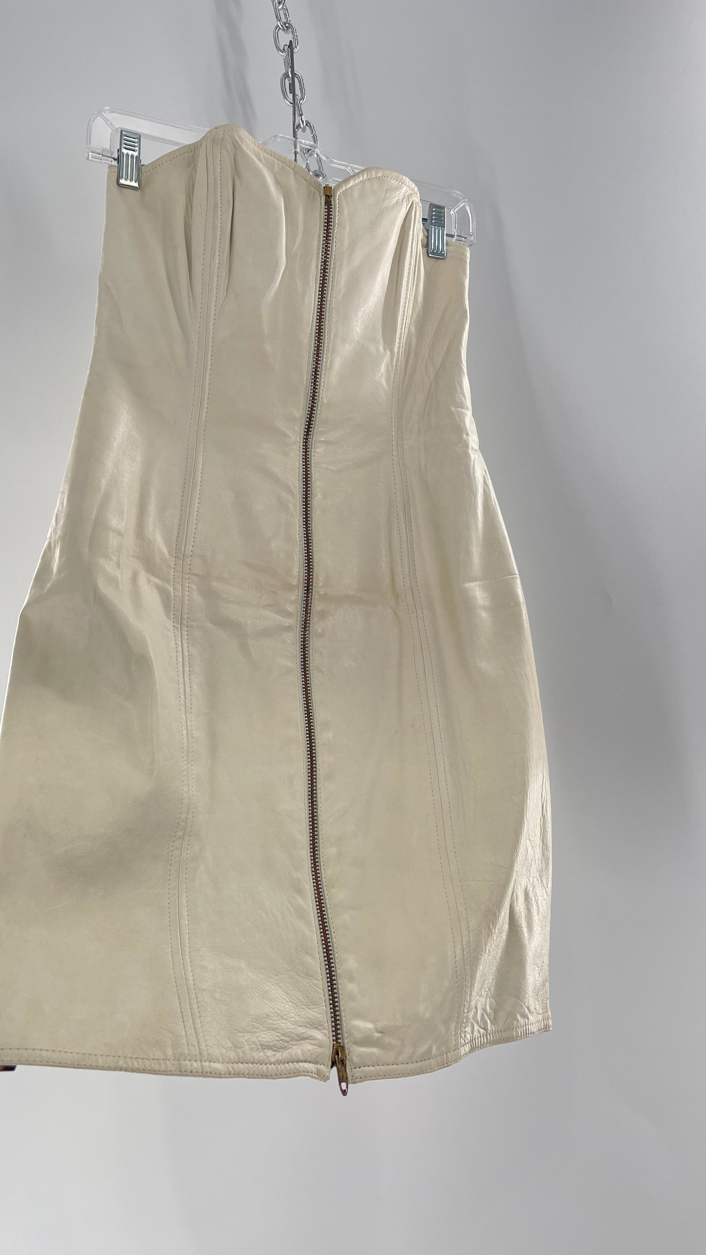 Vintage White Leather Zip Front Mini Dress *Handmade* (Size Small/Medium)