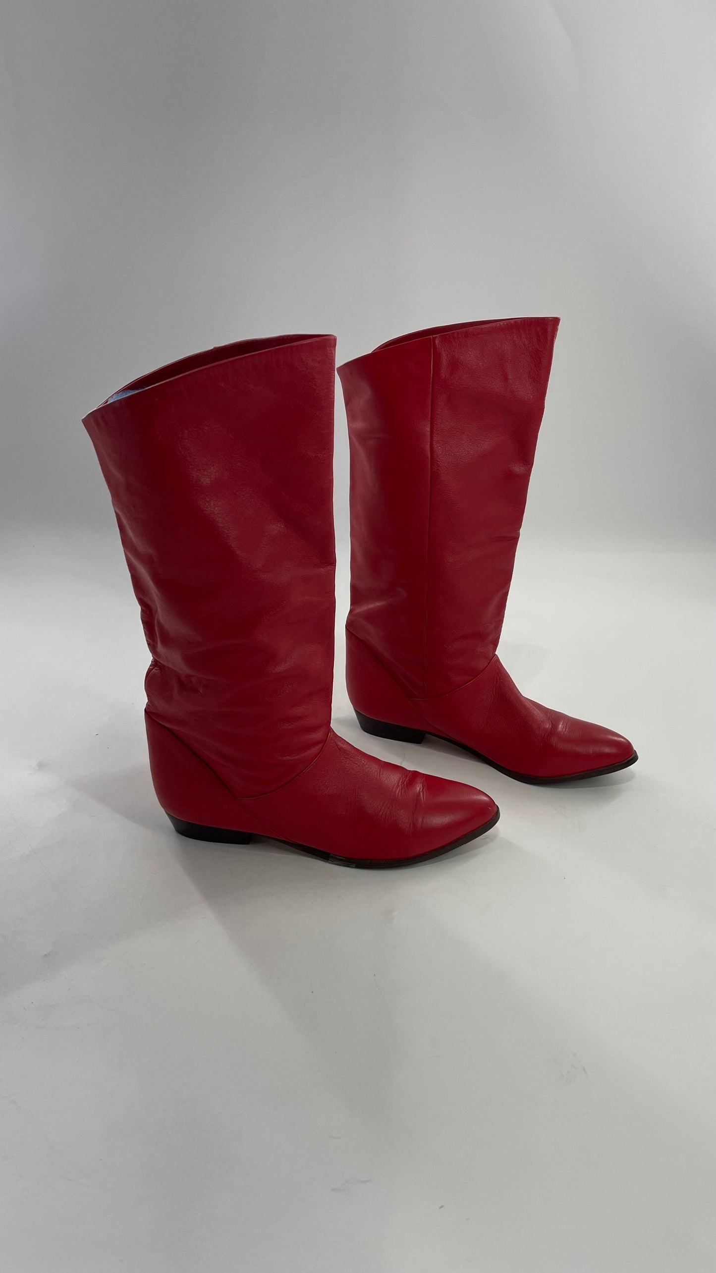 Vintage 1980s Red Argentinian Leather Pointed Toe Baggy Boots (8)