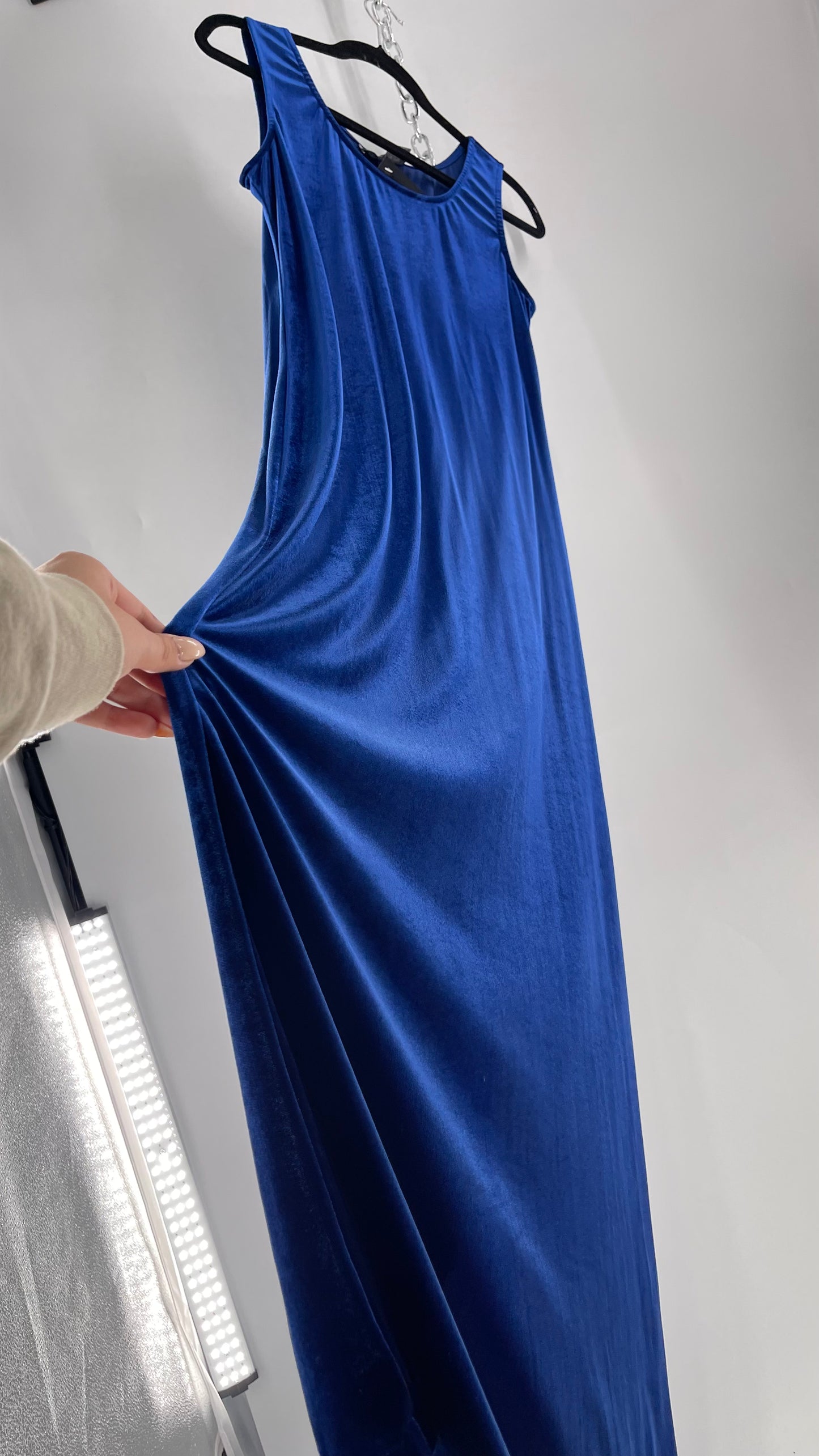 Vintage Carol Anderson Royal Blue Velvet Square Neckline Floor Length Dress (Medium)