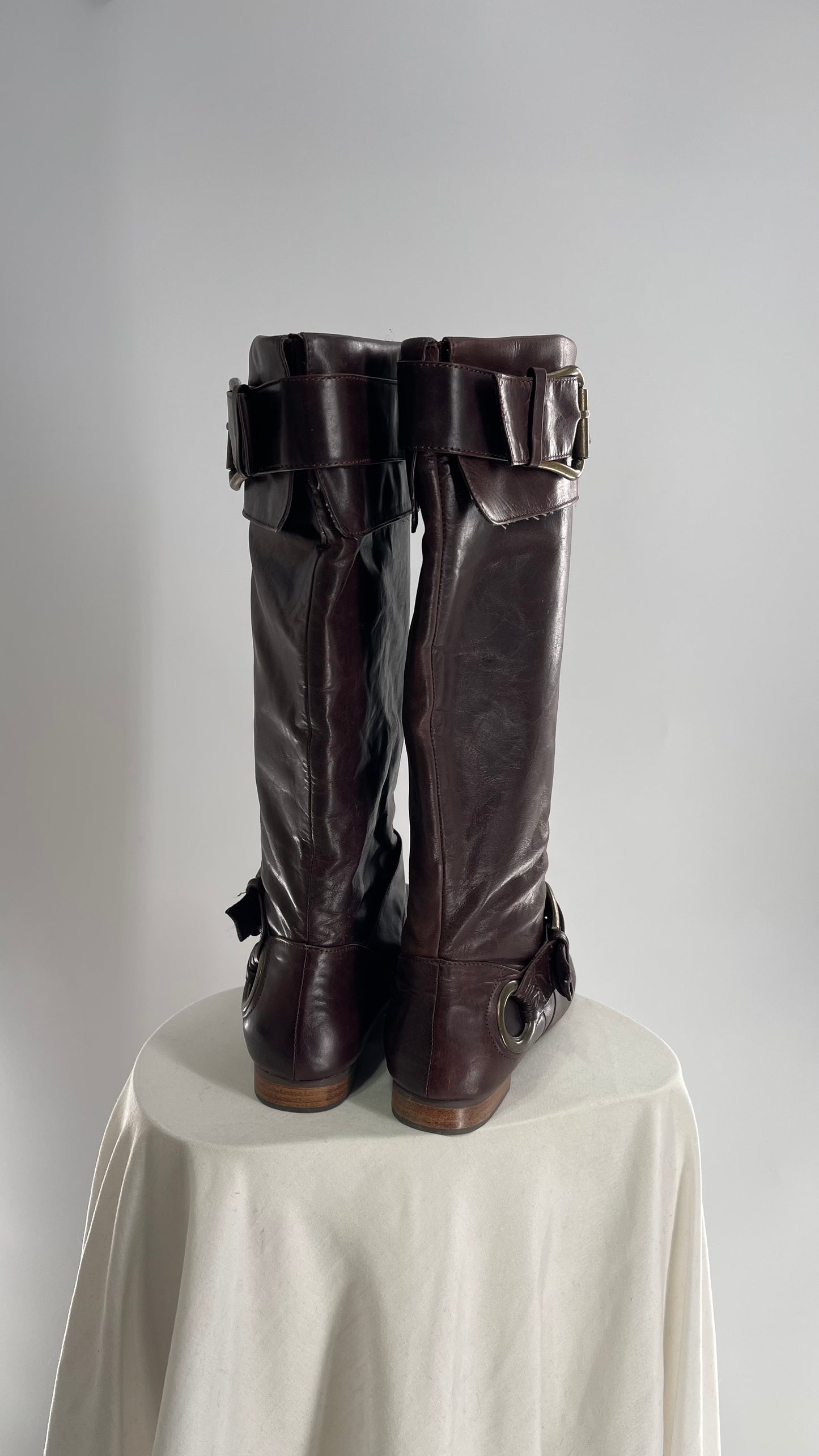 Vintage ALDO Leather Round Toe Buckle Side Boots w (37)
