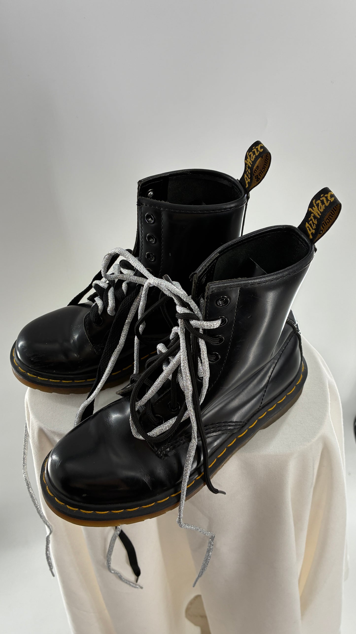 Vintage Dr. Martens Patent Leather Black Combat Boots (6)