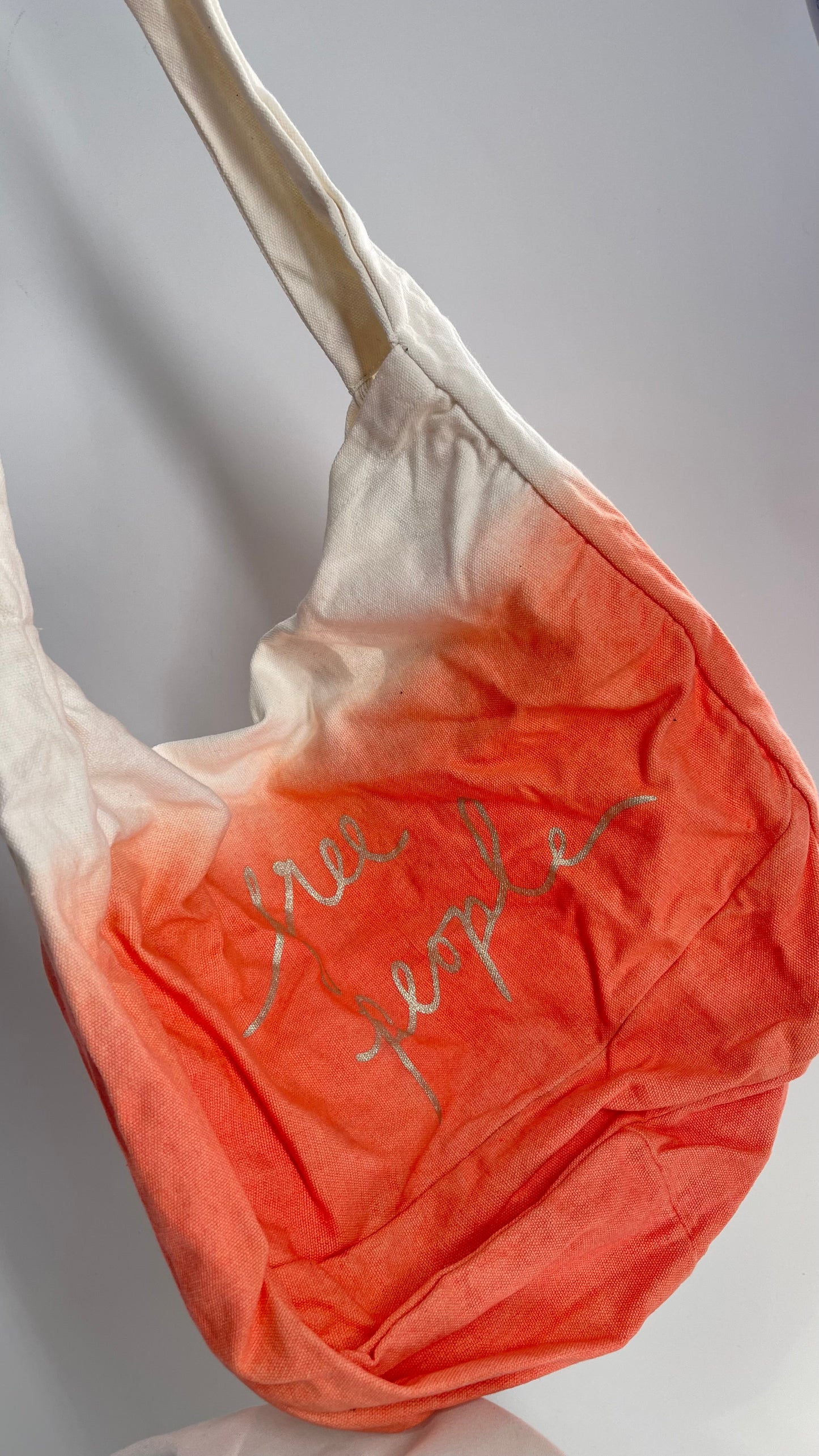 Free People Ombré Salmon Canvas Tote Bag with Dual Straps