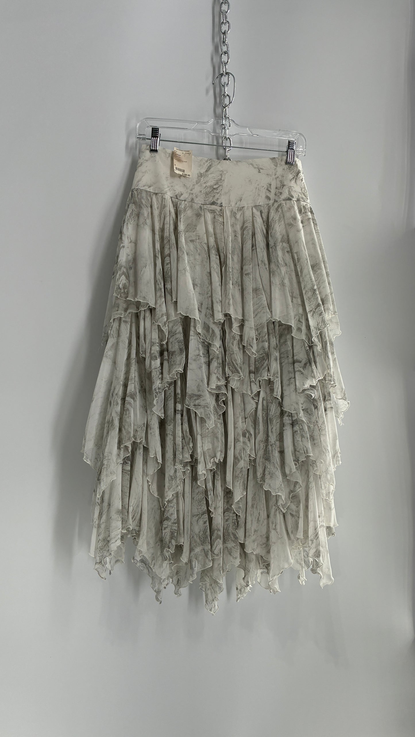 Free People Layered, Tiered Voluminous White and Grey Watercolor Full Skirt with Tags Attached (4)