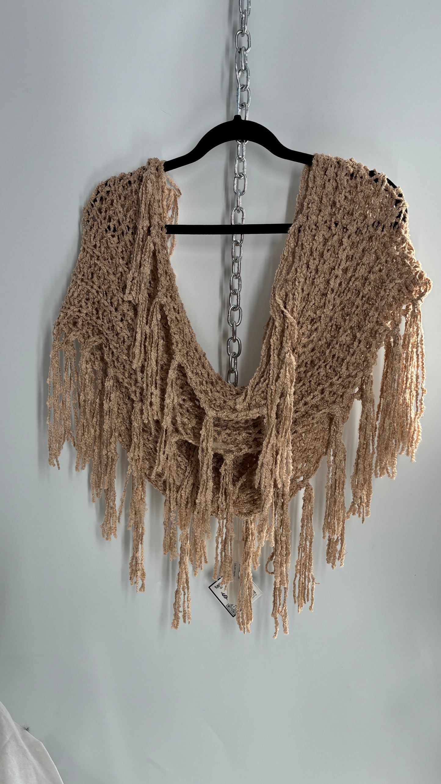 RUGGINE Beige Knit Ultra Hipster Scarf, Headscarf, Convertible Top with Tassels