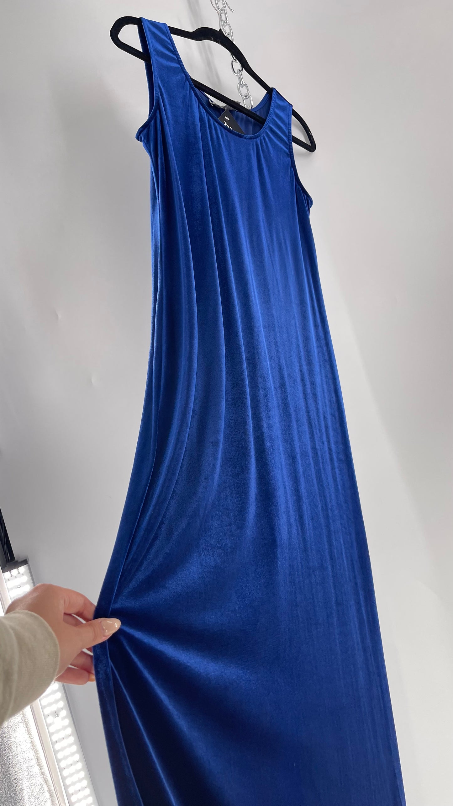 Vintage Carol Anderson Royal Blue Velvet Square Neckline Floor Length Dress (Medium)