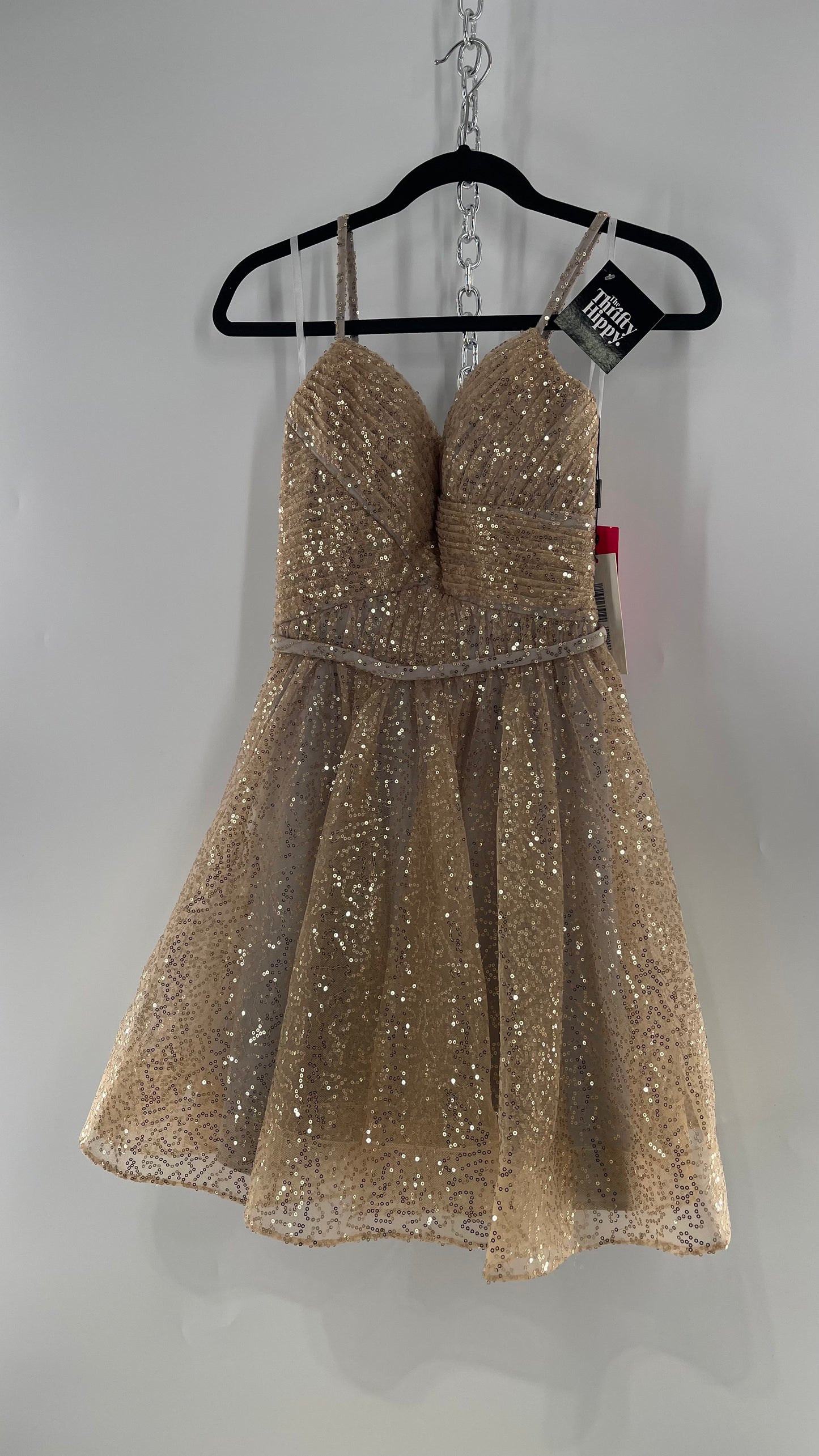 Terani Couture 1922H0420 Sleeveless Gold Sequin Tutu Dress with Ruched Corset Body (0)