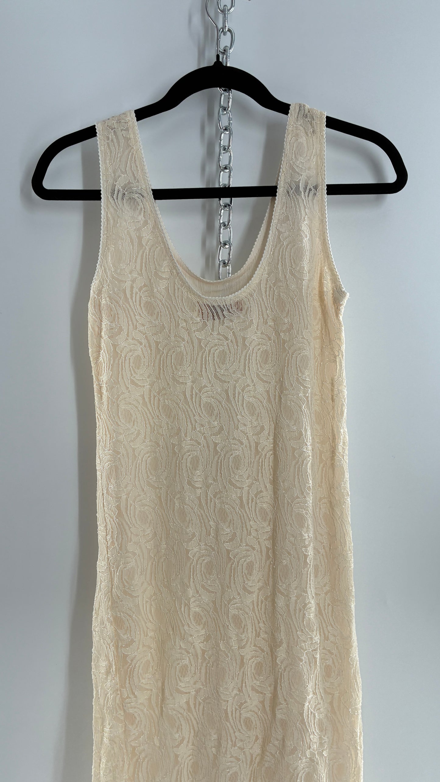 Vintage SARA MIQUE New York Off White Maxi Dress and Balloon Sleeve Cardigan Set (M)