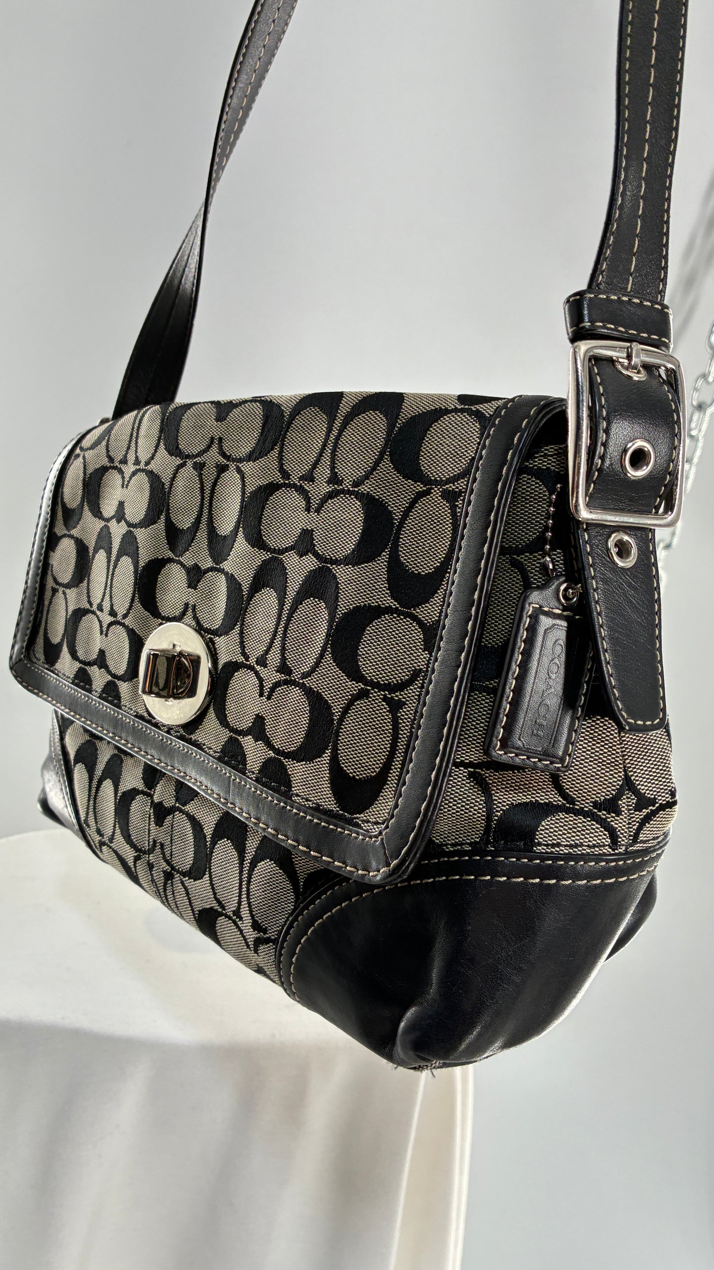 Vintage COACH Hampton Gray and Black Monogram Shoulder Bag
