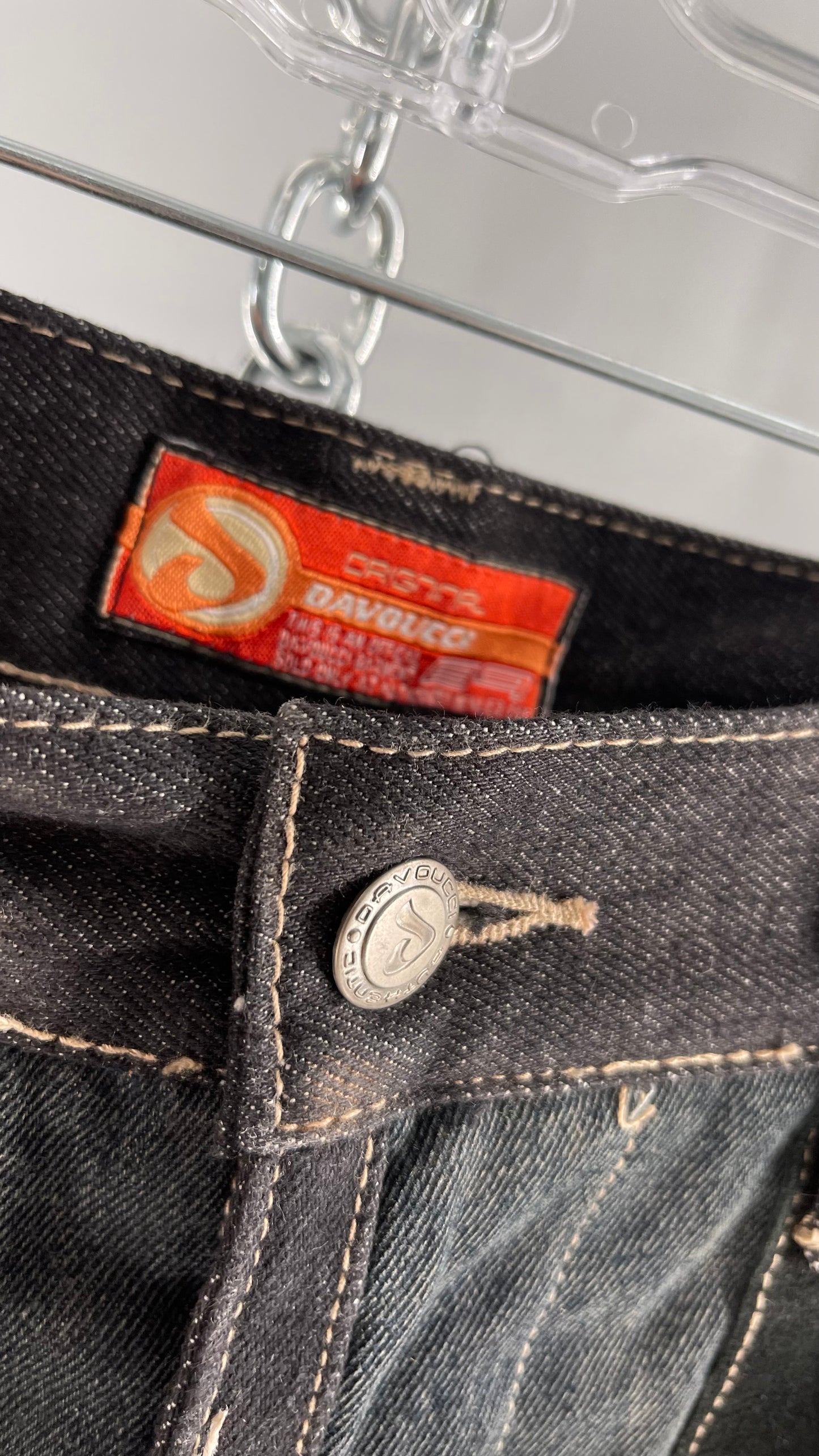 Vintage Original Davoucci Dark Wash Denim with Suede Leather Checker Patchwork Front (34x33)