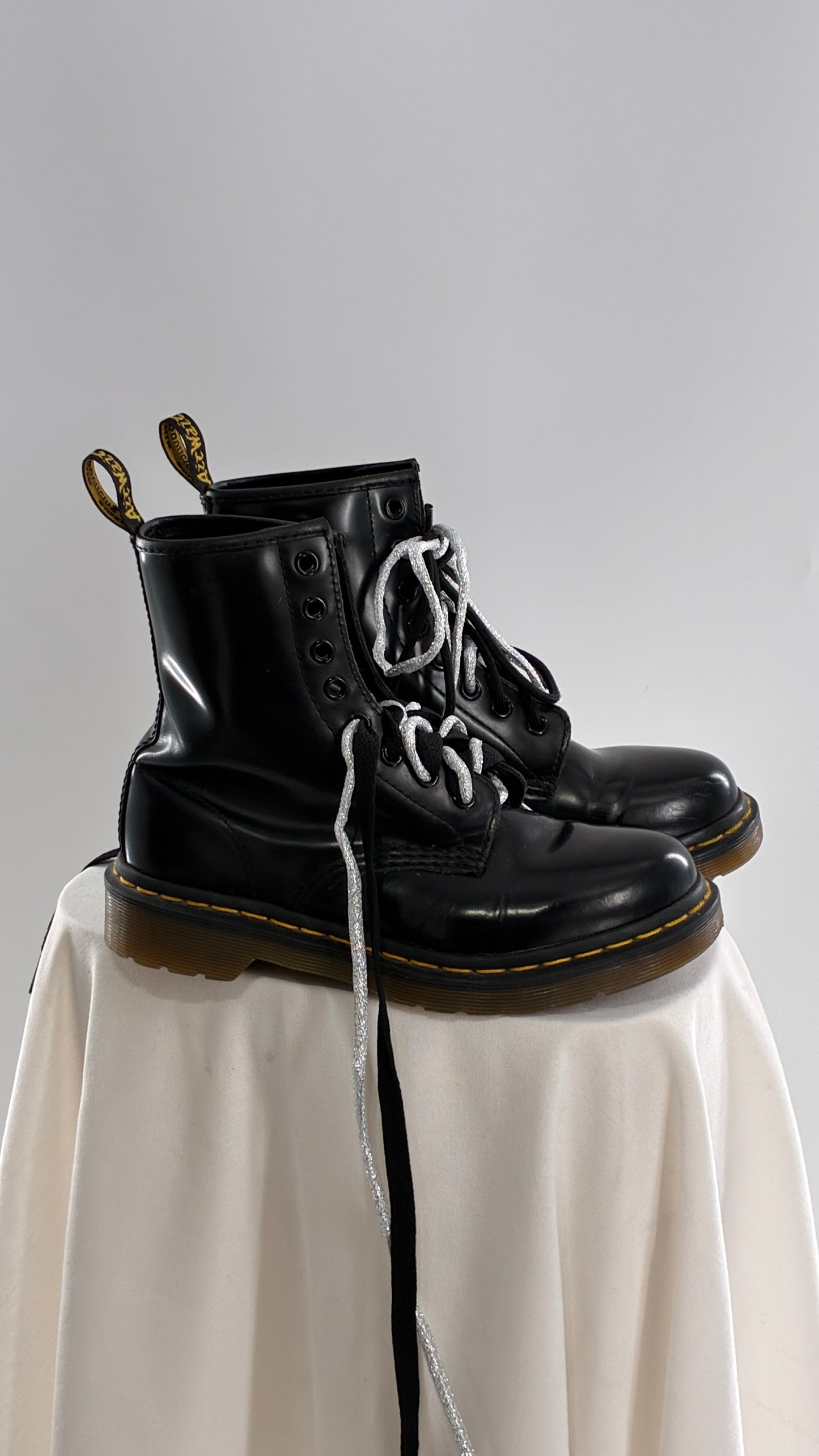 Vintage Dr. Martens Patent Leather Black Combat Boots (6)