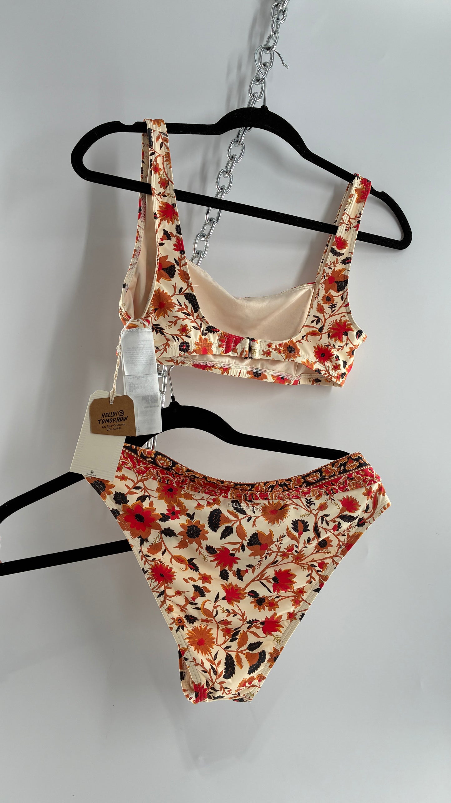 BILLABONG Orange Florals Swimsuit with Tags Attached (Medium)