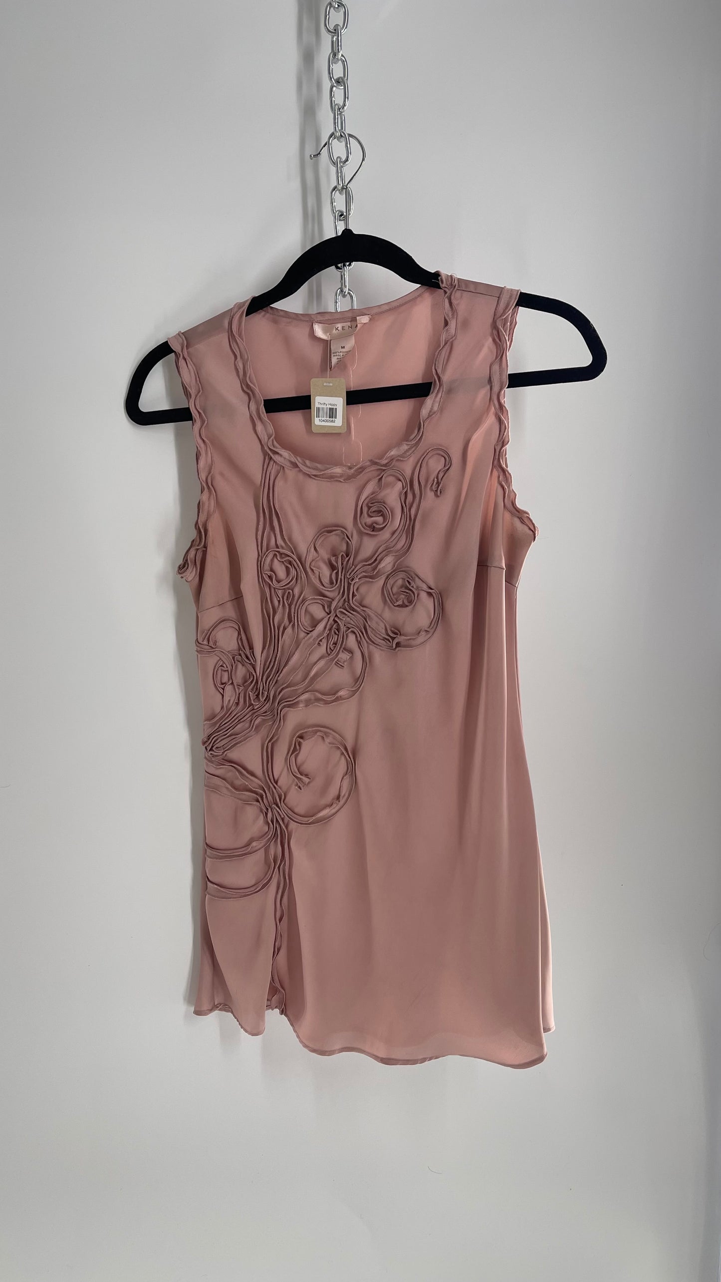 KENAR Vintage Silky Dusty Pink Embroidered Tank (Medium)