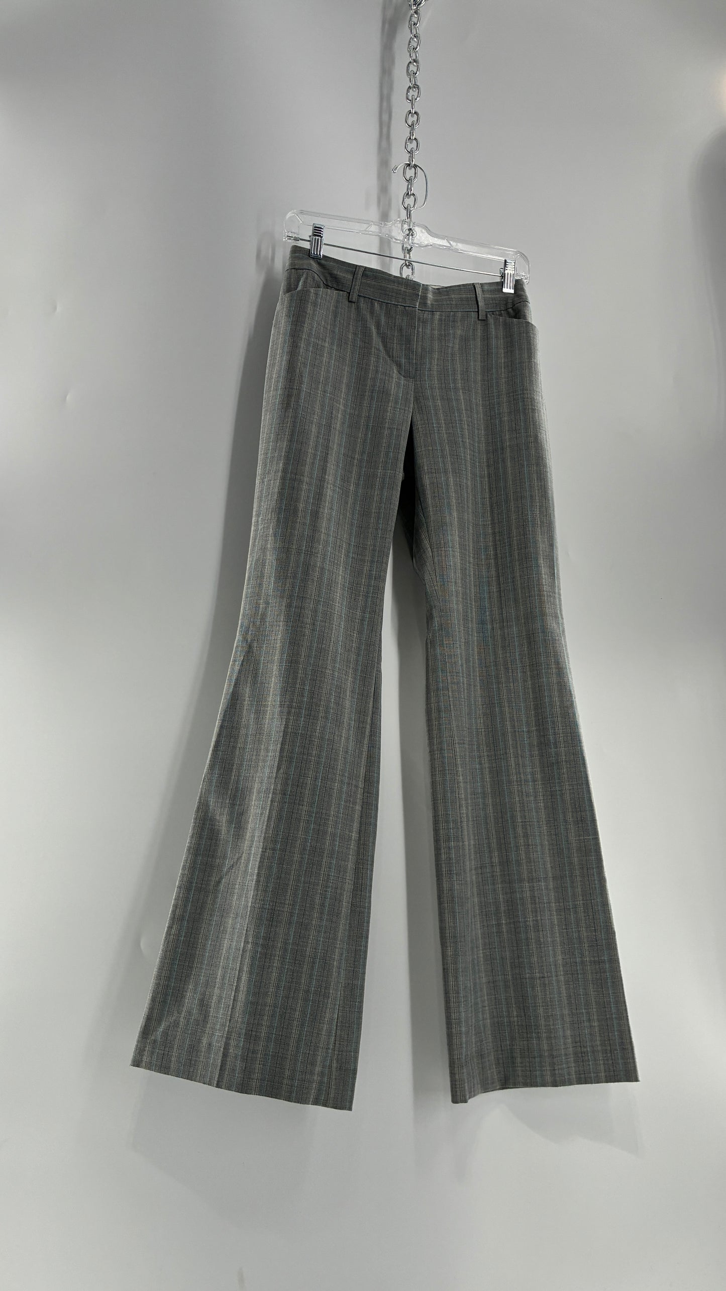 Vintage 1990s EXPRESS Editor Iconic Grey and Blue Low Rise Kickflare Pants (1)