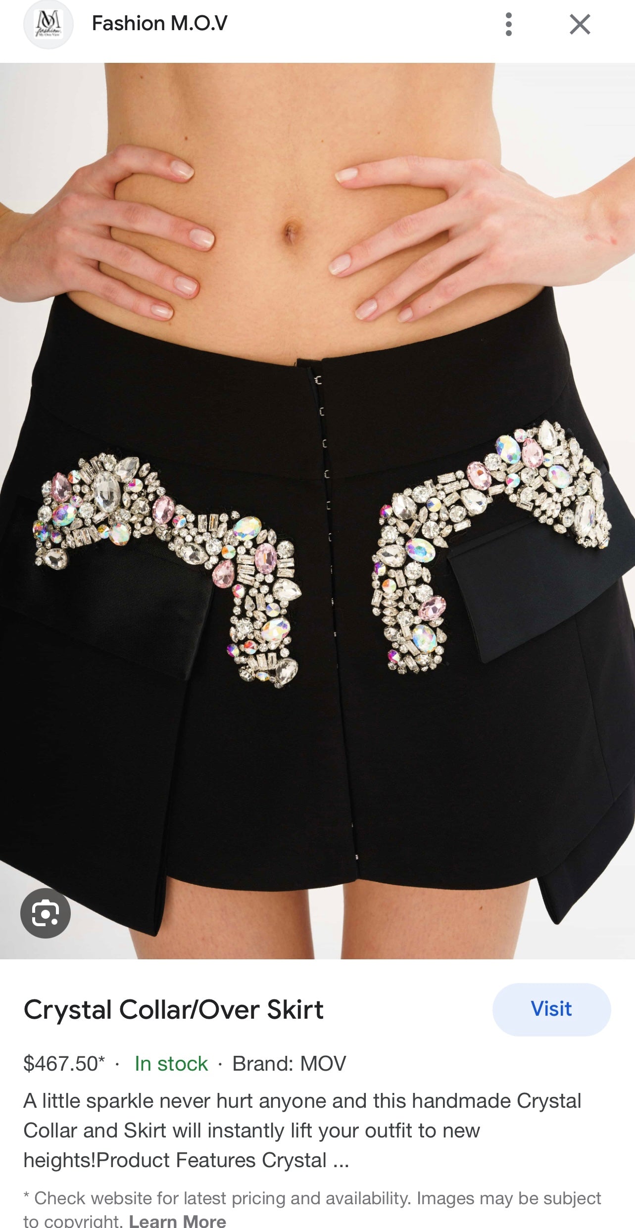 Black Skirt Belt Covered in Crystal Embellishments with Satin Flap Pockets (Medium)