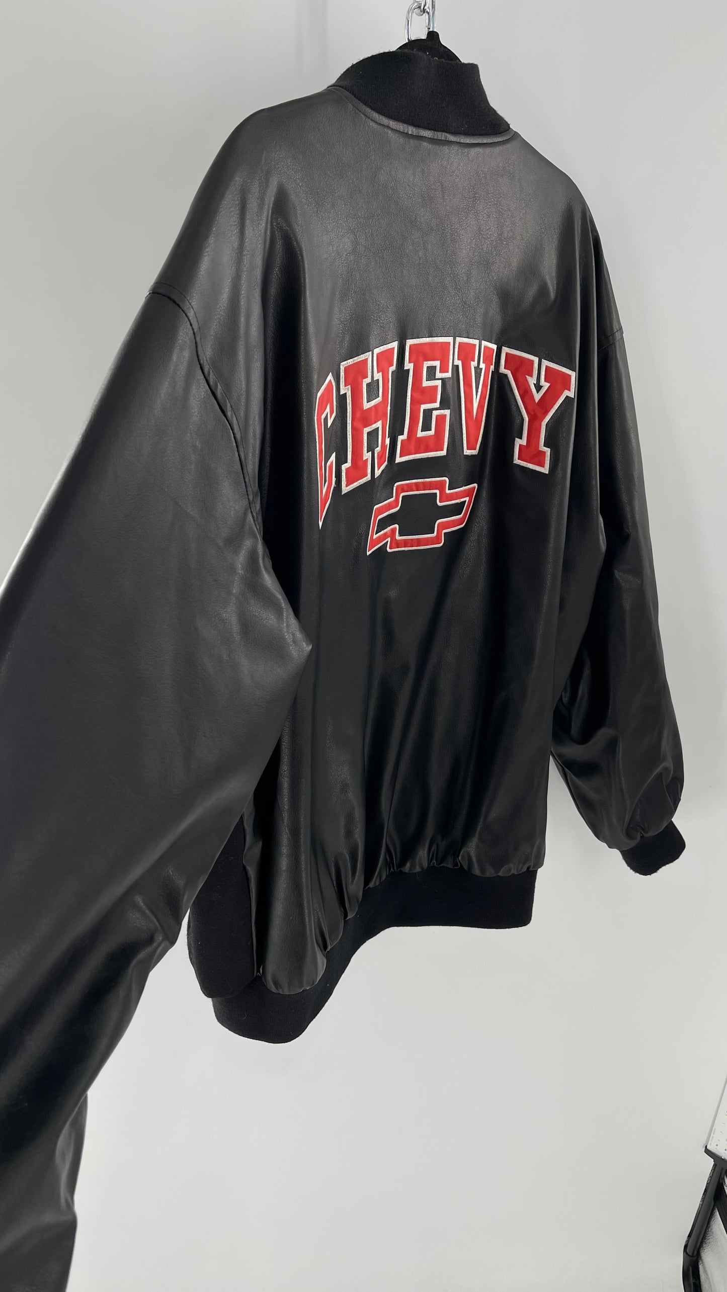 Vintage Chevy Racing Varsity Bomber Jacket with Red Logo Embroidery (Large)