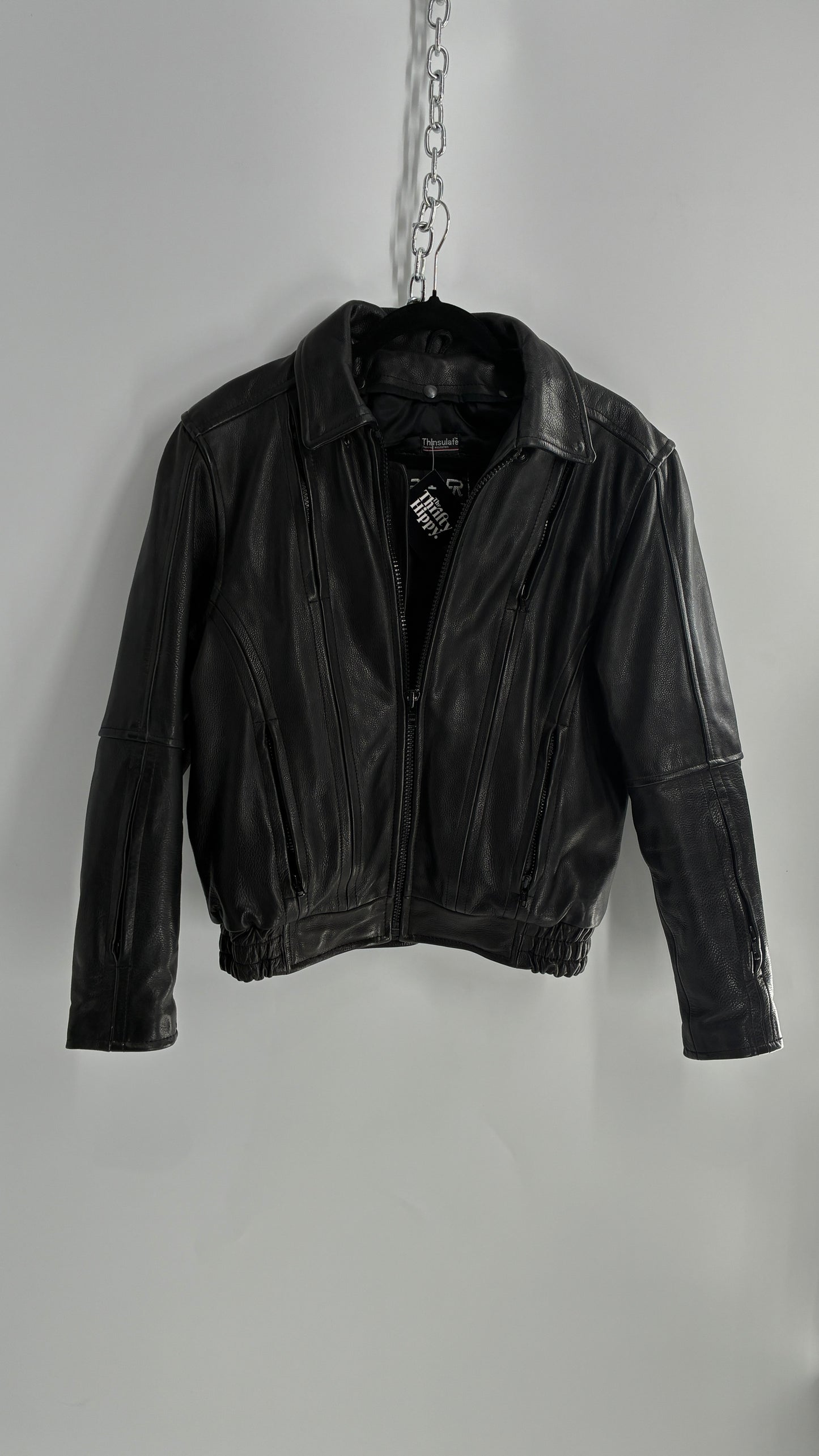Thinsulate RAIDER Black Leather Motorcycle Bomber Jacket (12)
