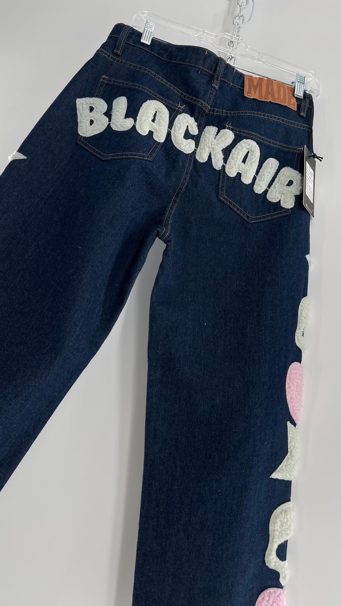 MadeExtreme Dark Wash Denim with Skull/Heart Patches and Bum Embroidery (Medium 8)