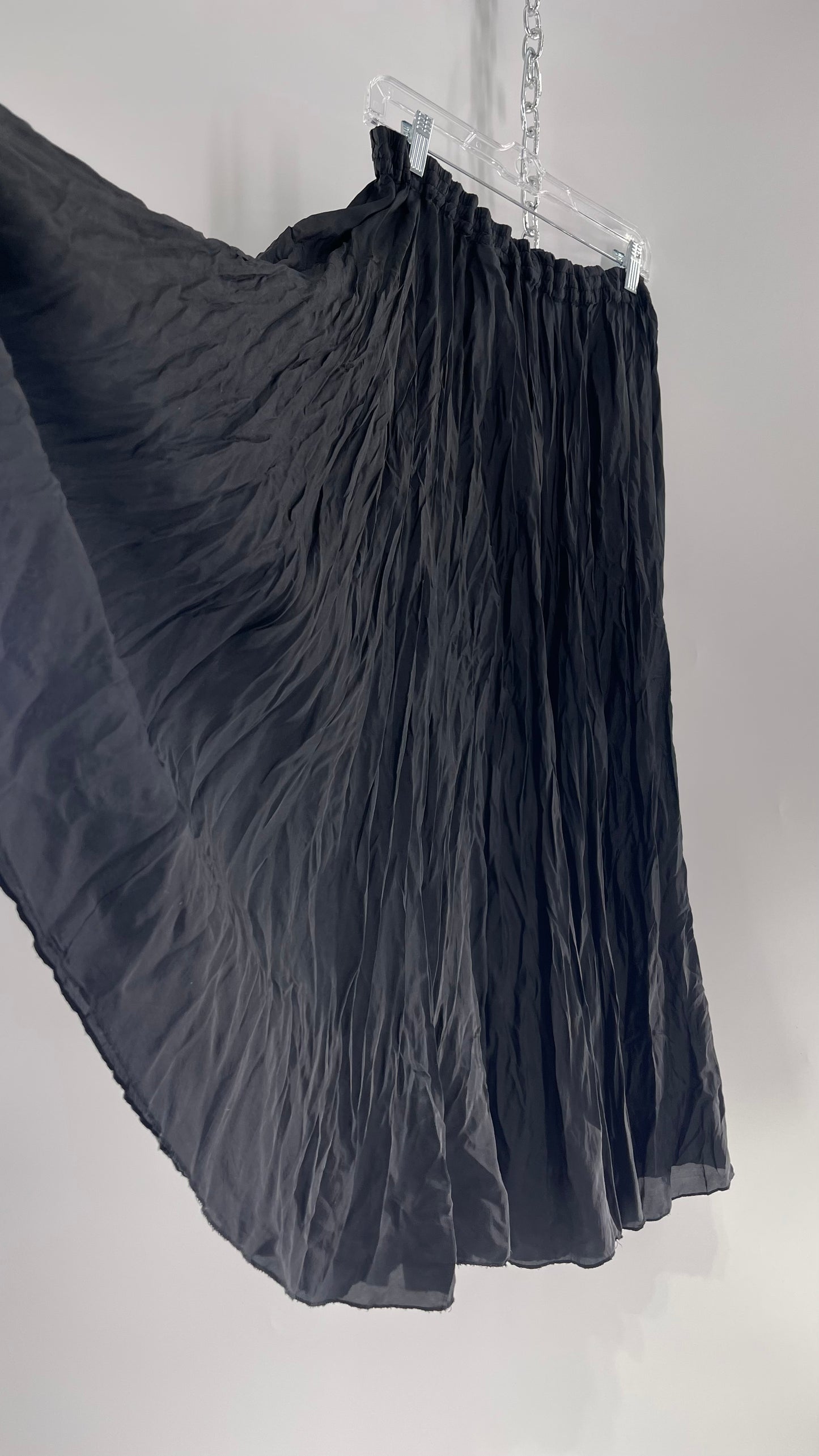 Vintage Adrian Jordan Black Full Length Crinkle Skirt 100% Silk (18/20)