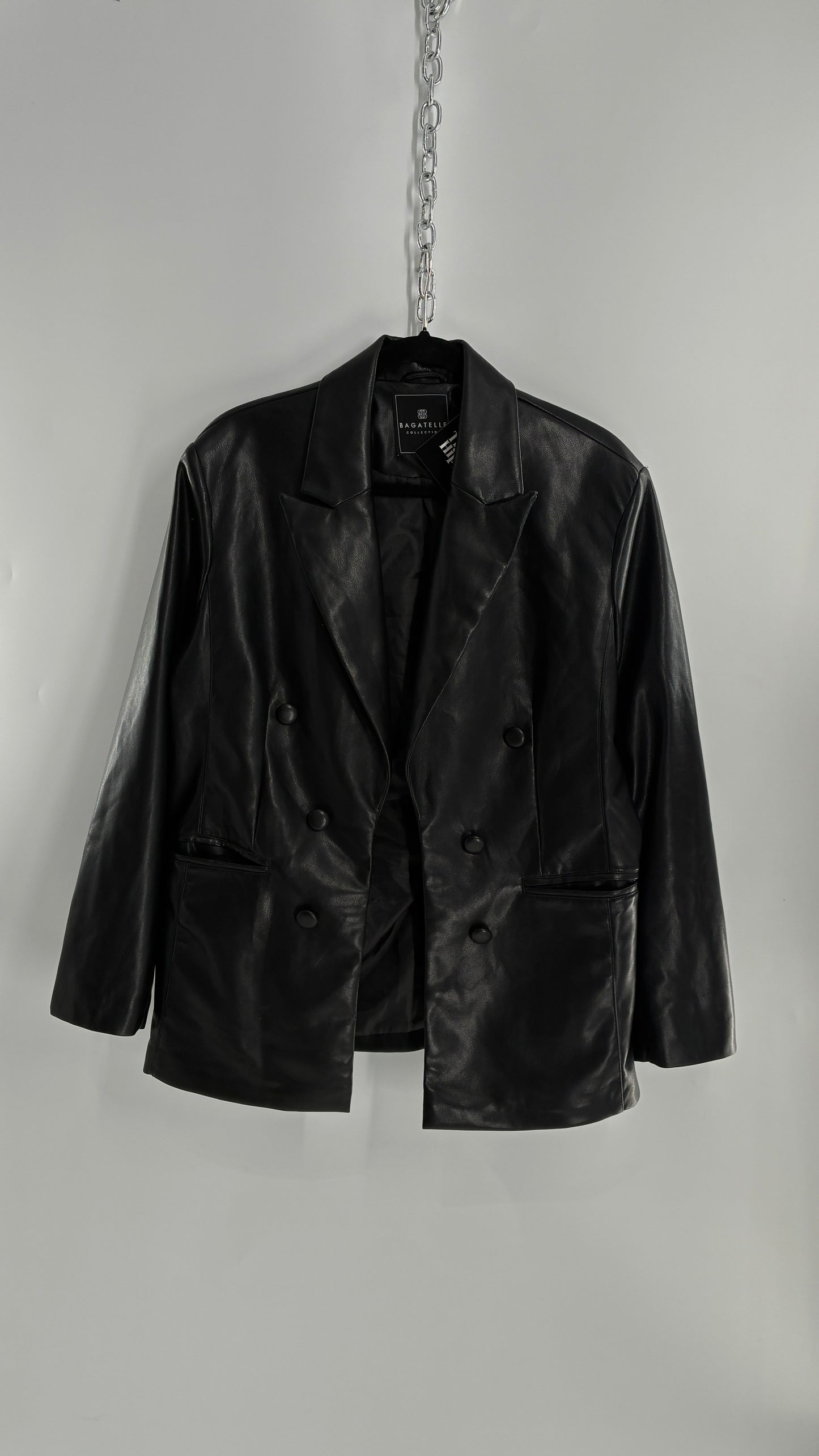 Bagatelle Black Vegan Leather Blazer Suit Jacket (Large)