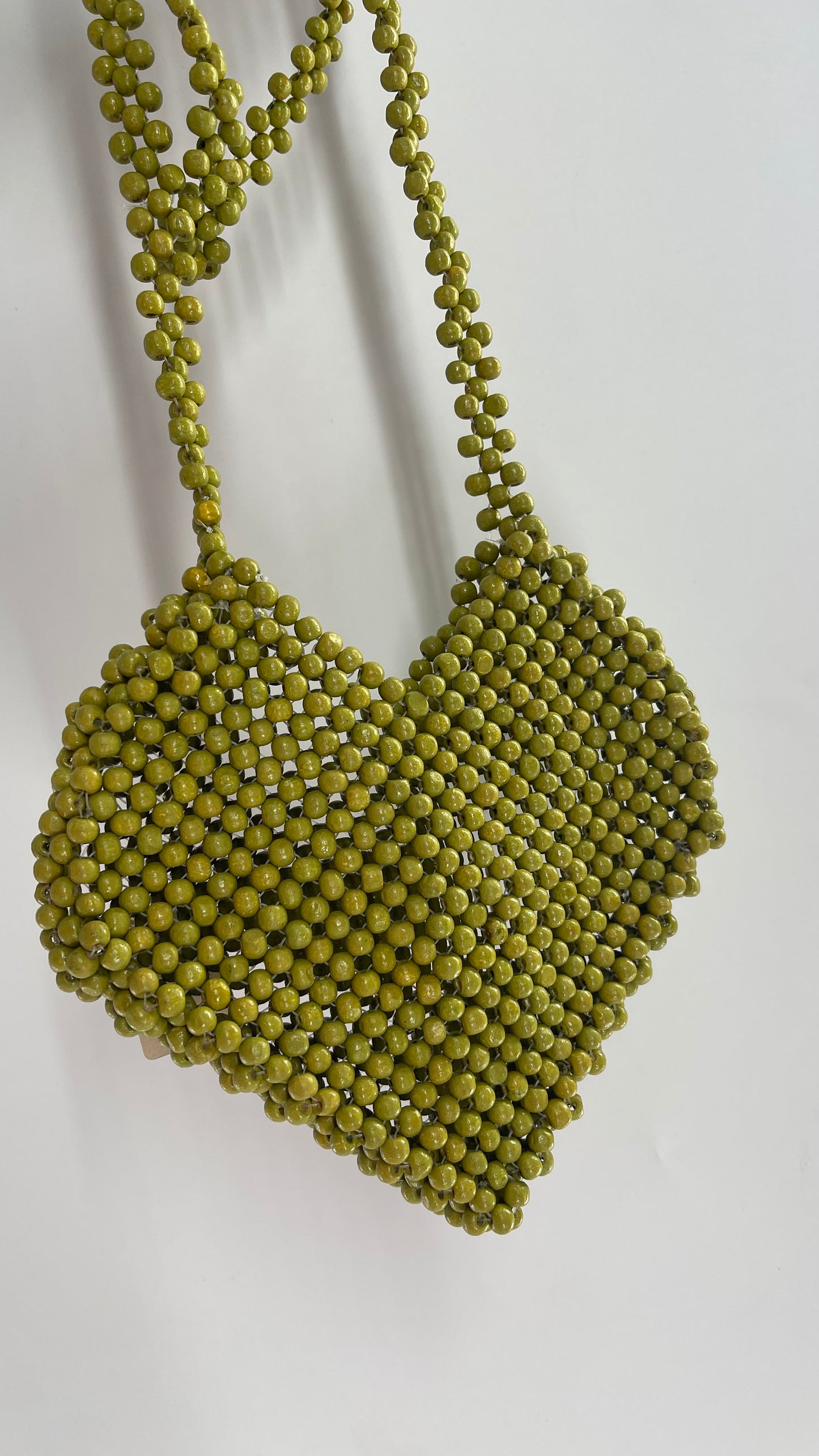 Green Wooden Beaded Heart Shaped Purse
