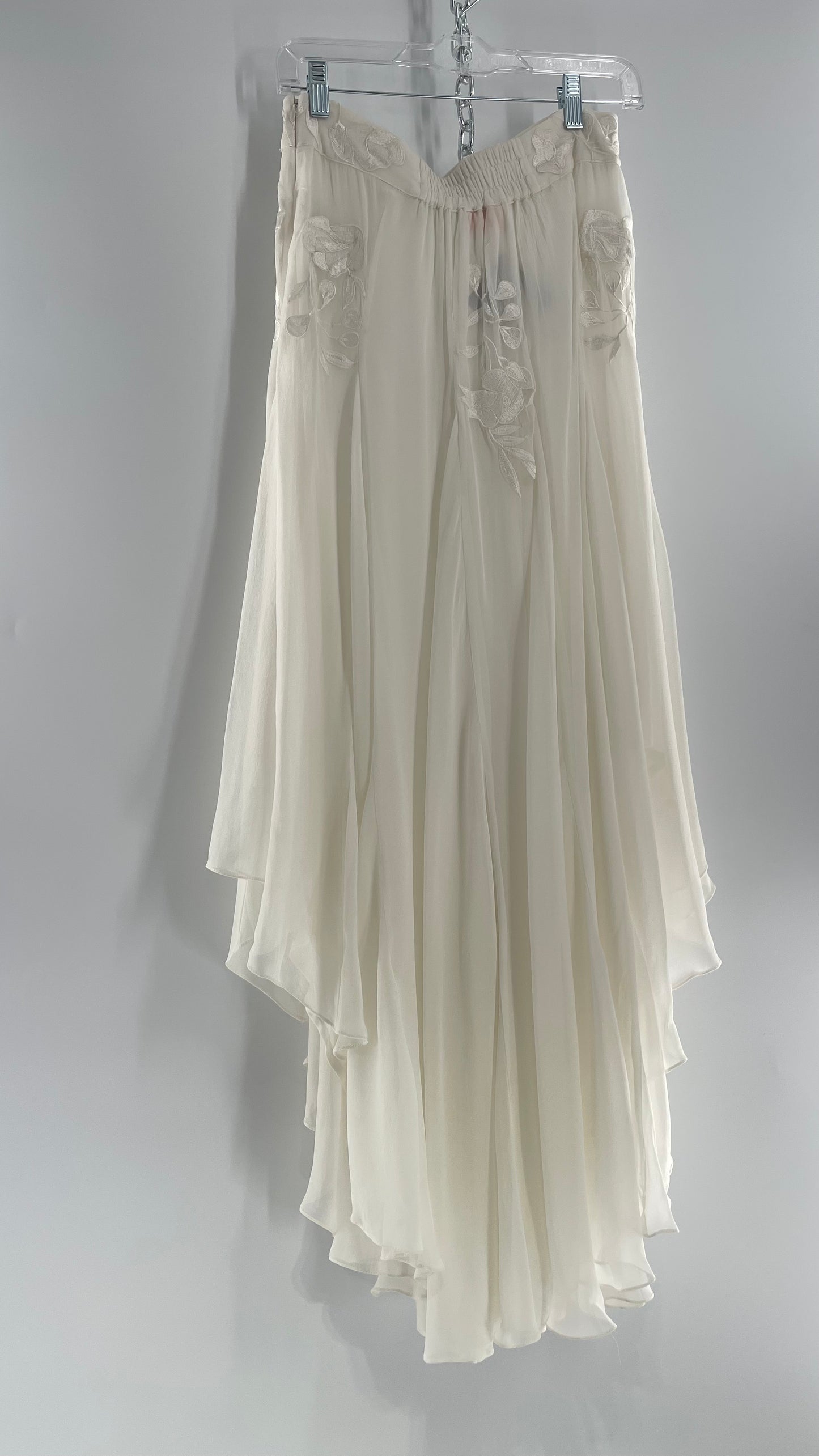 ROCOCO SAND White Hankerchief Hem Skirt with Embroidered Waistline (Medium)