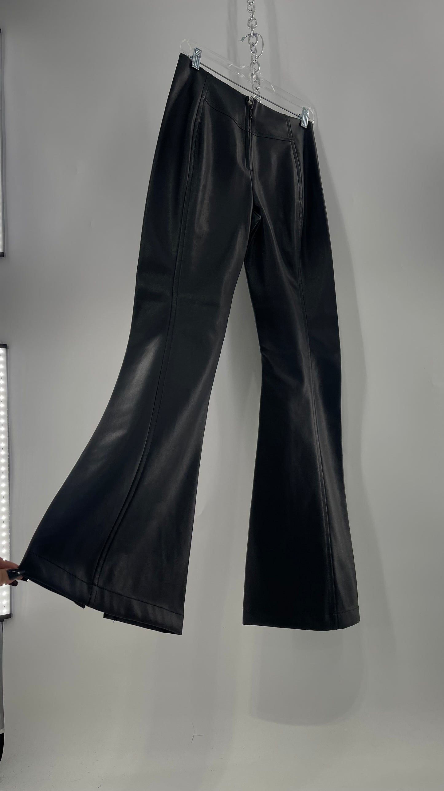 Free People Black Vegan Leather Kick Flares (28)