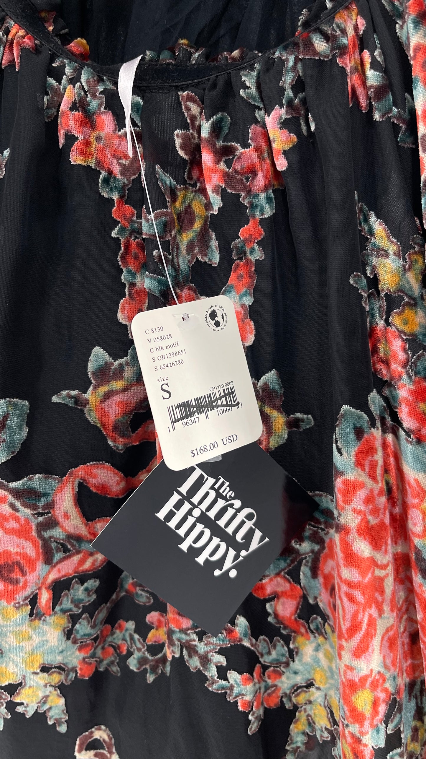 Free People Beautiful Blooms Velvet Florals Babydoll Dress (Small)